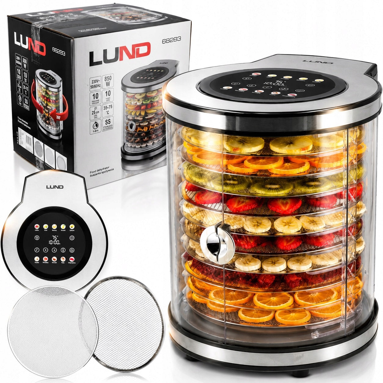 FOOD DRYER LUND 850W 10 TRAYS FOR VEGETABLE FRUIT MUSHROOMS TEMP ADJUSTMENT Manufacturer code 68283