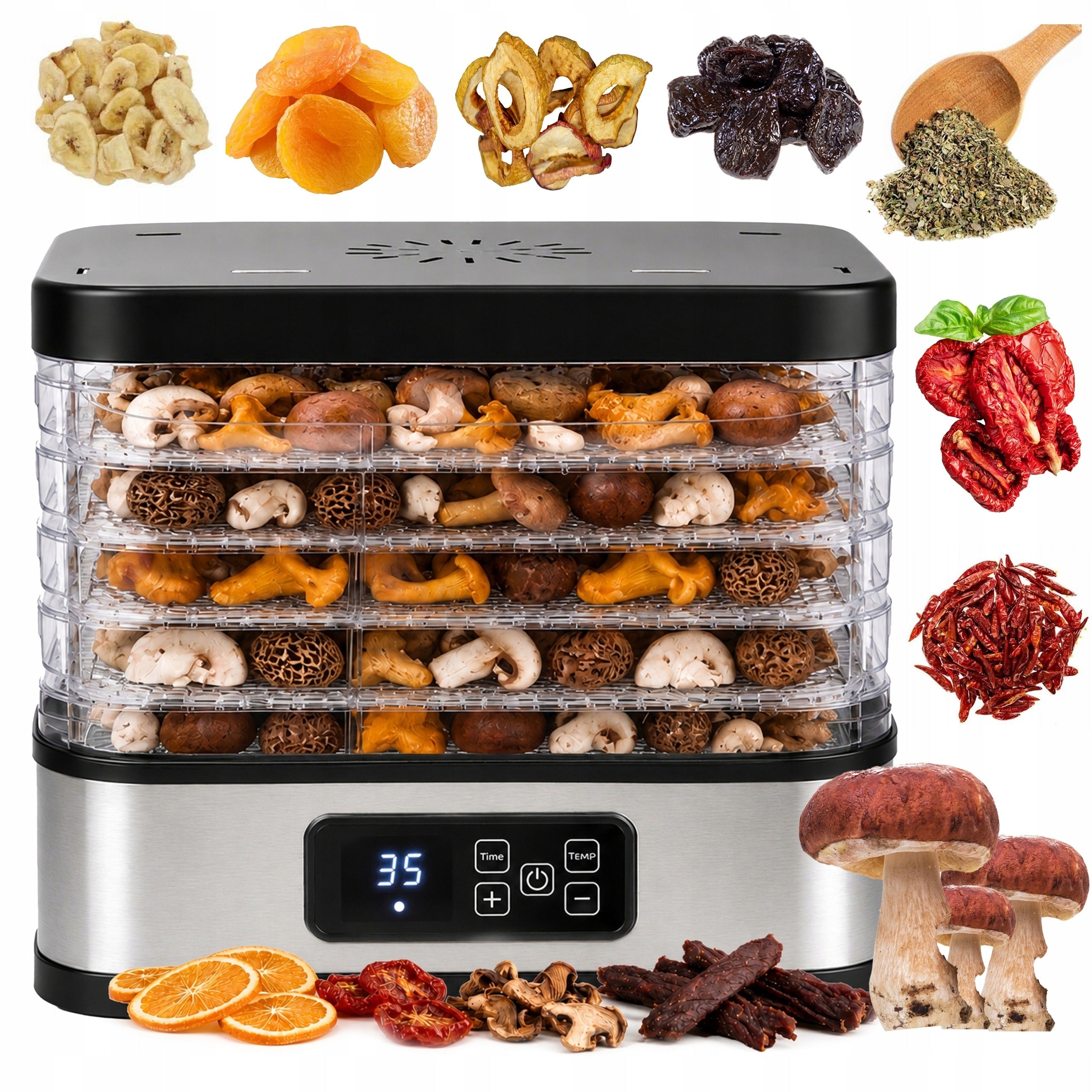 FOOD DRYER MUSHROOMS FRUIT VEGETABLES HERBS FISH MEAT LCD THERMOCOUPLE 400W