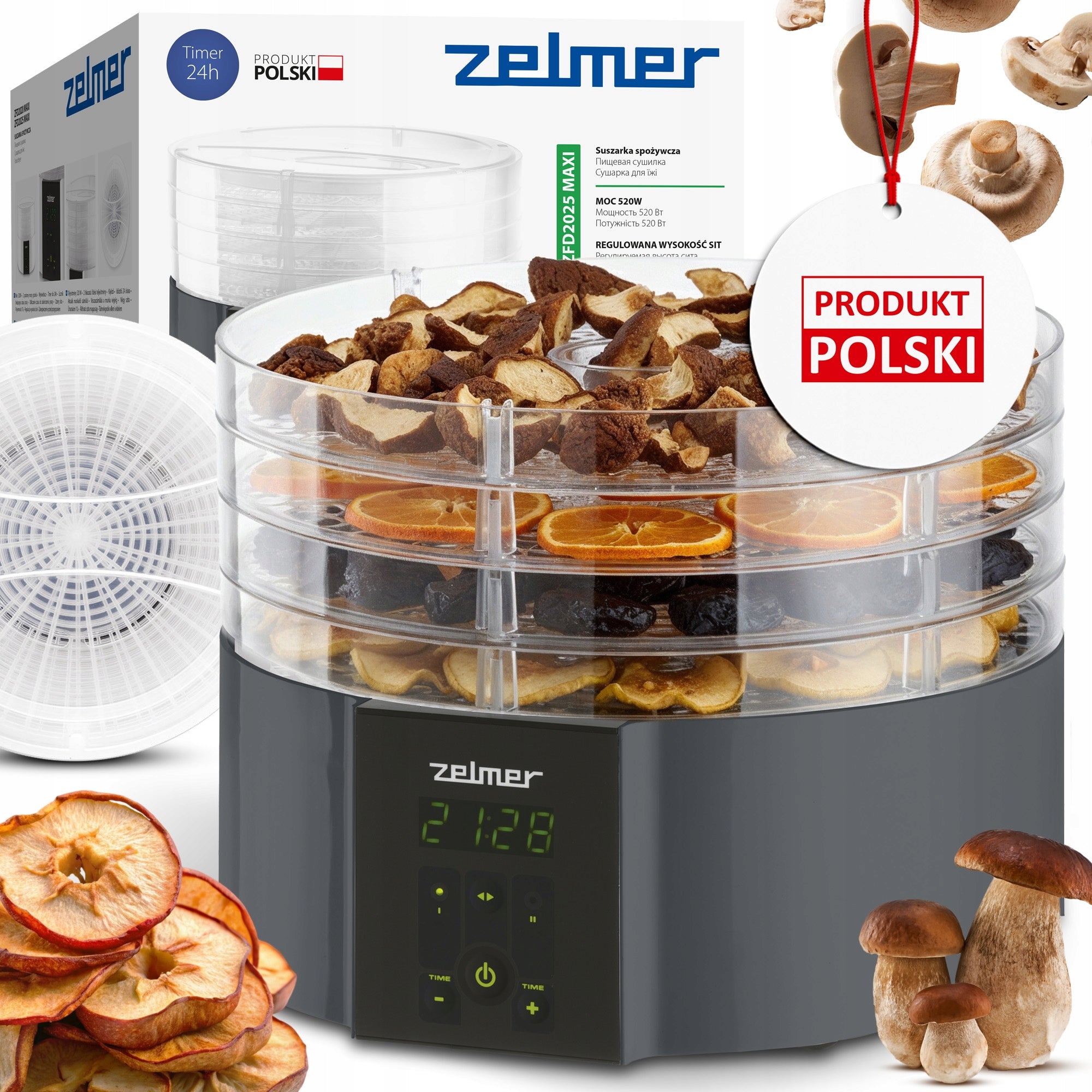 FOOD DRYER ZELMER FOR FRUIT VEGETABLES HERBS LARGE 4 SIEVES 30CM 11L 520W