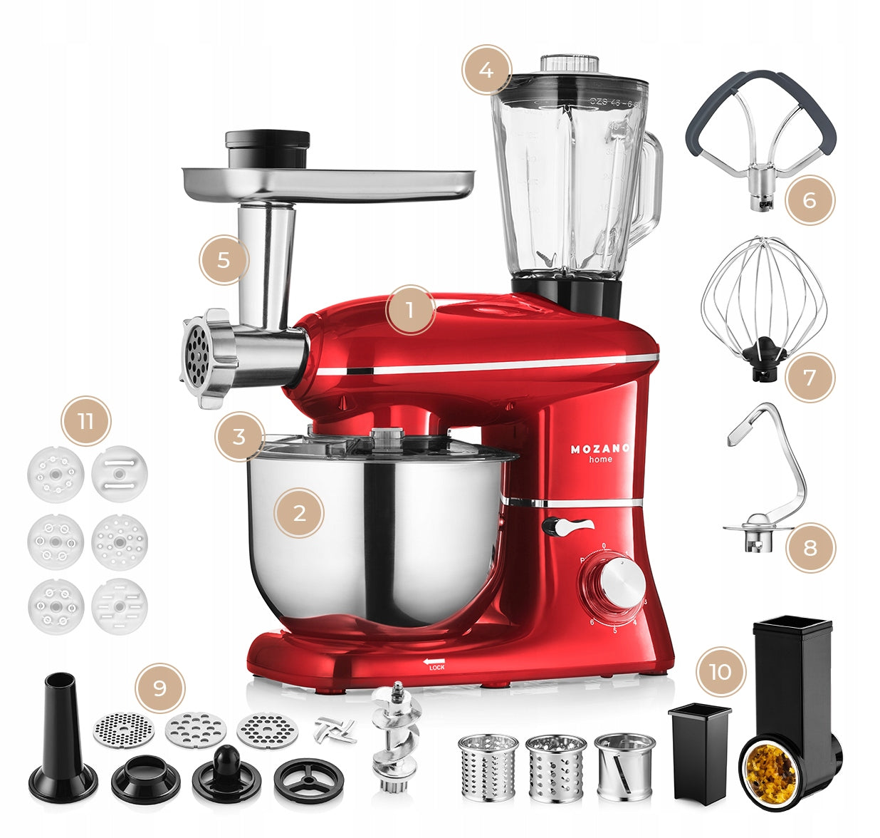 FOOD PROCESSOR PLANETARY MIXER BLENDER 6in1 BOWL 6,2L STRONG SET Power rating 2000 W