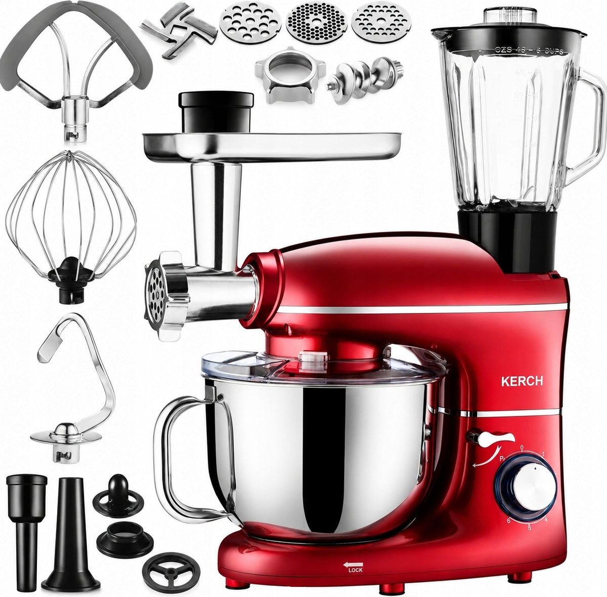 FOOD PROCESSOR PLANETARY MIXER WITH BOWL KERCH ROTARY RED BLENDER MACHINE