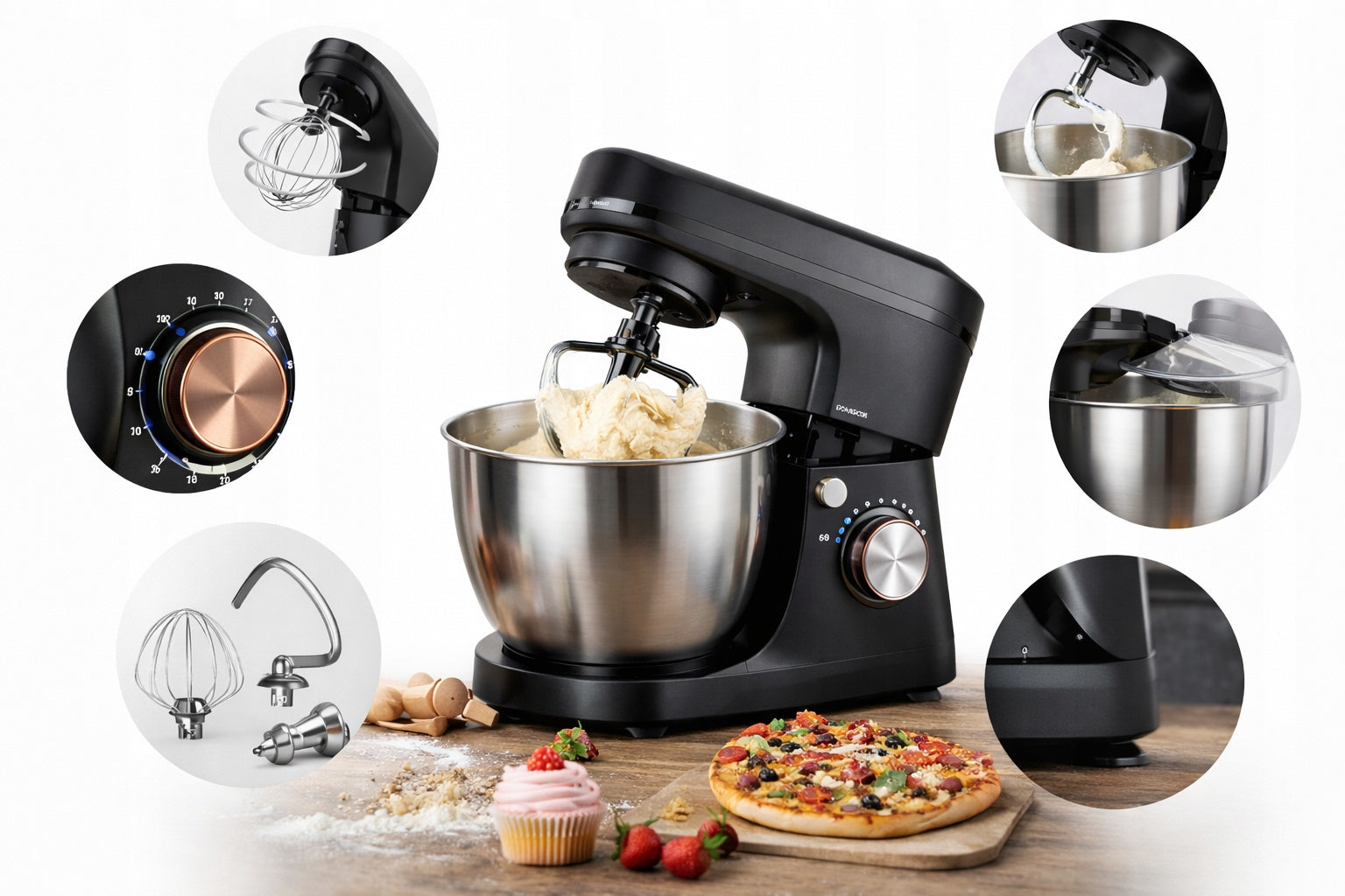 FOOD PROCESSOR Planetary 6L KNEADING MACHINE Mixer Cake Blender 1500W Dominant color black