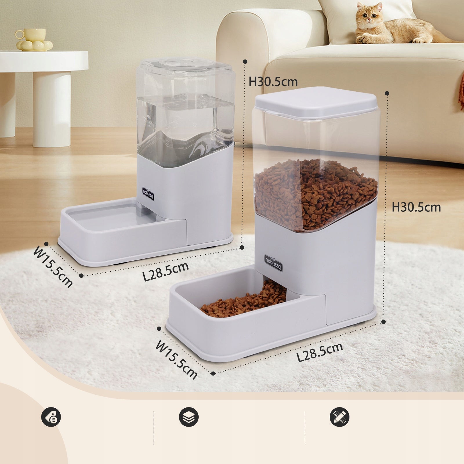 FOOD & WATER DISPENSER AUTOMATIC FEEDER DOG BOWL 2 x 3,8L grey Manufacturer code B4070321N