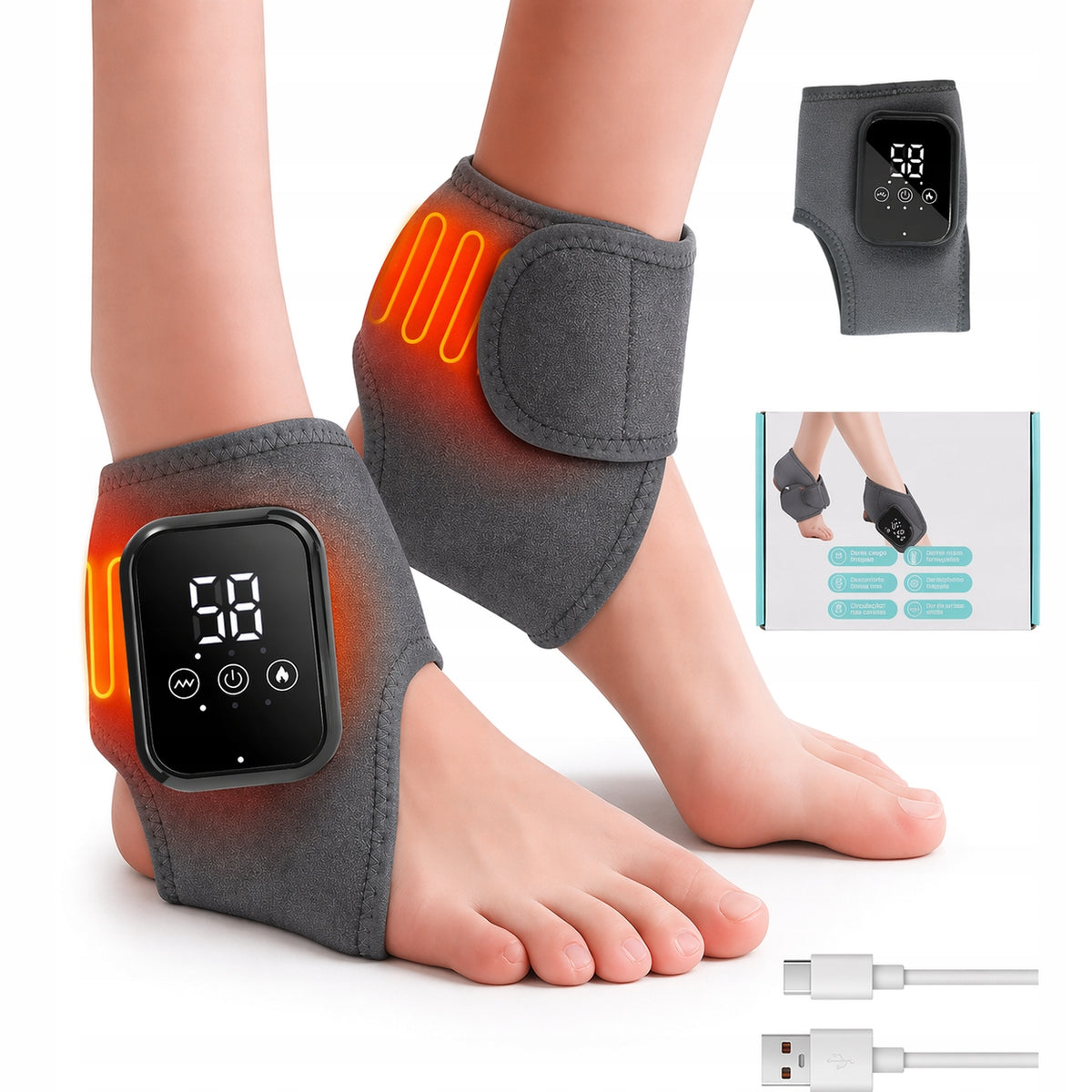 FOOT AND ANKLE MASSAGER GREY 1 PC WITH HEATING FUNCTION PAIN REHABILITATION