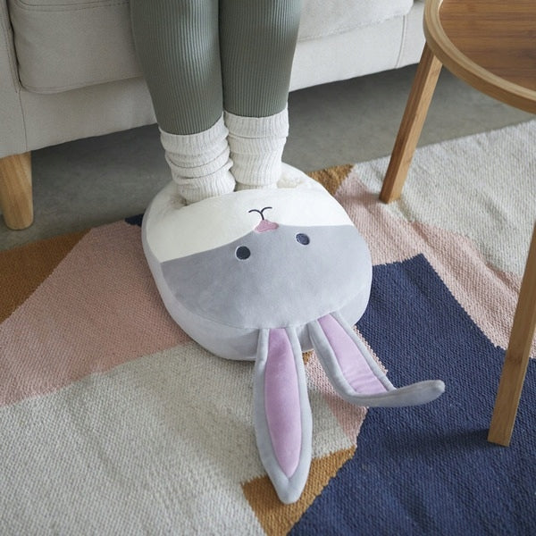FOOT WARMER PLUSH TOY RABBIT LARGE PLUSH BUNNY SLIPPERS Color gray