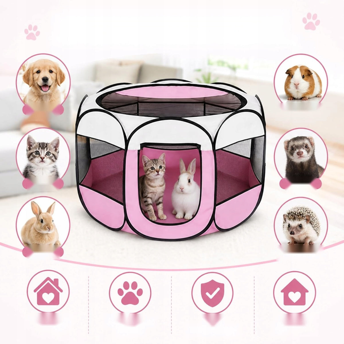 FOR PUPPIES PLAYPEN FOLDING PINK 74X74X43CM HOUSE OUTSIDE Manufacturer code 5908107815778