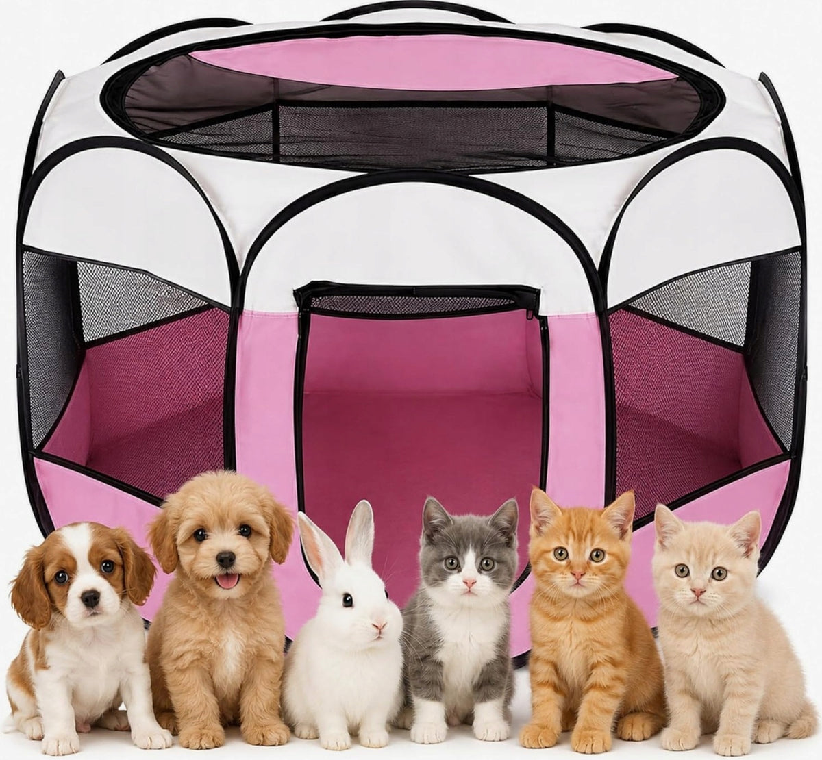 FOR PUPPIES PLAYPEN FOLDING PINK 74X74X43CM HOUSE OUTSIDE