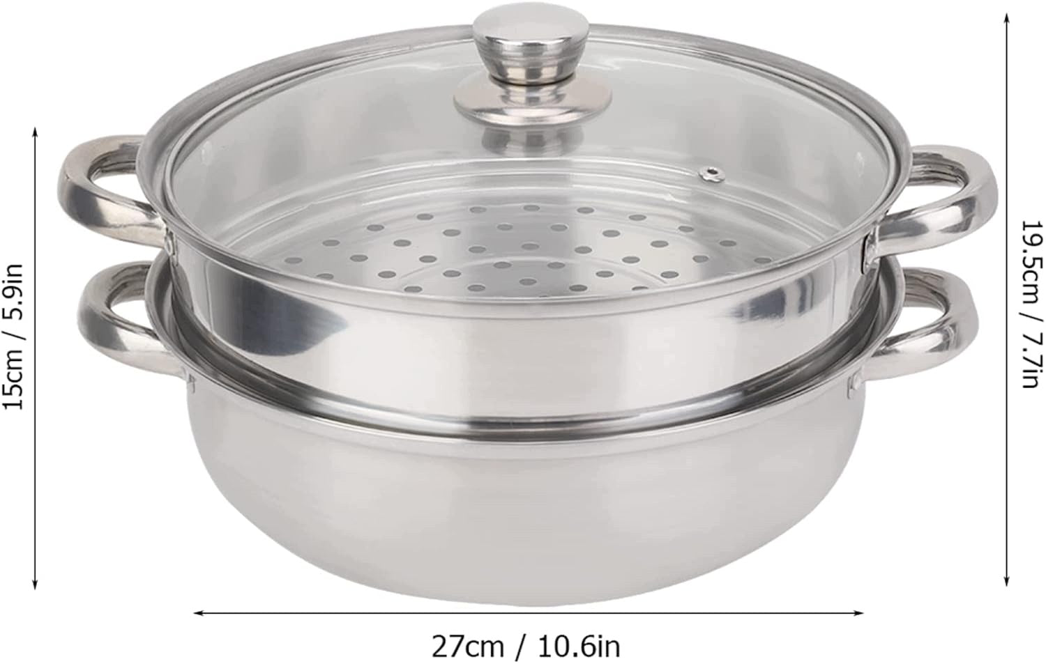 FOR STEAMING SET POTS 27 CM STEEL DOUBLE LAYER GLASS ROUND Brand no brand