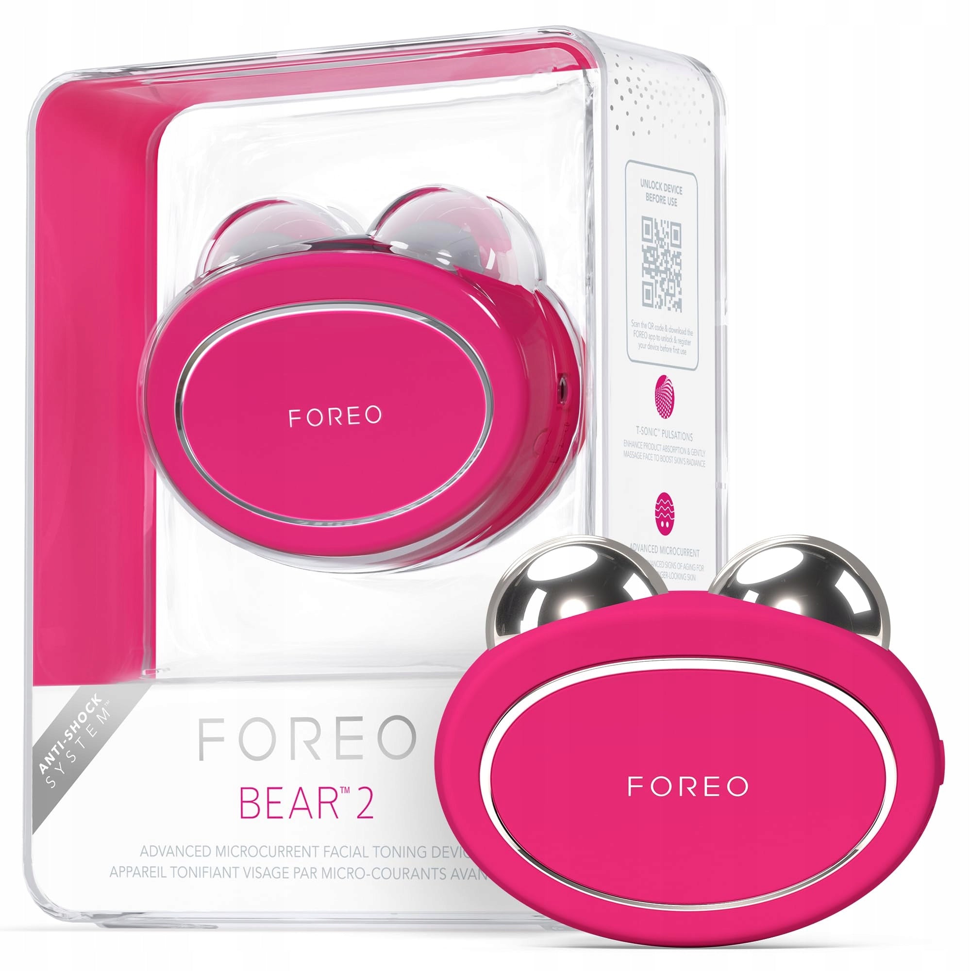 FOREO Bear 2 face massager with microcurrent lifting fuchsia
