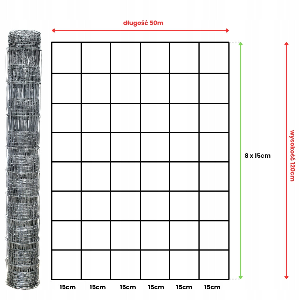 FOREST NET 120/9/15 L - 50m GALVANIZED hare roe deer boar field orchard forest SX Packaging status original