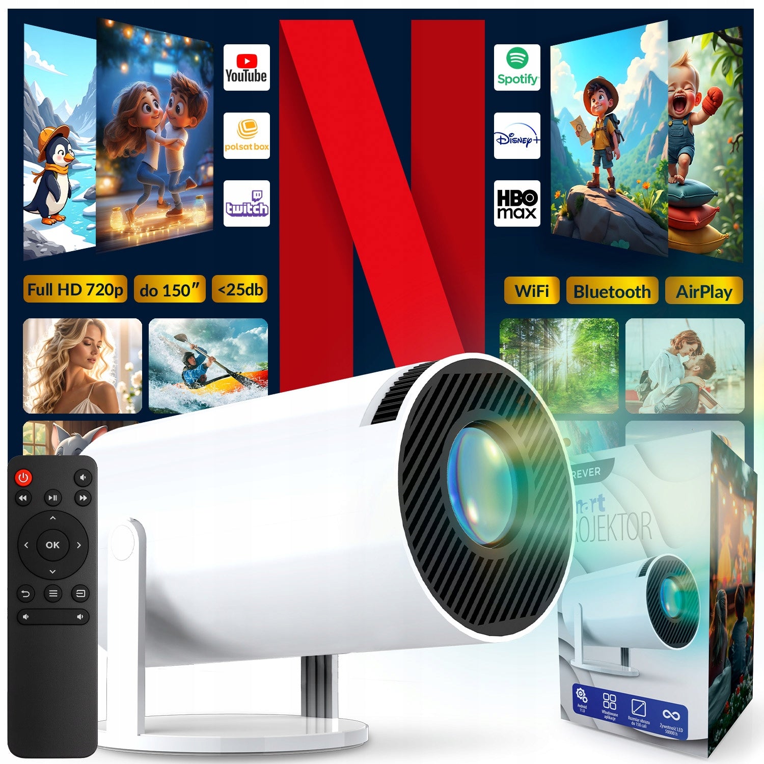 FOREVER SMART Projector FP-100 LED WiFi Bluetooth Full HD 150" white Manufacturer code 5906961902429