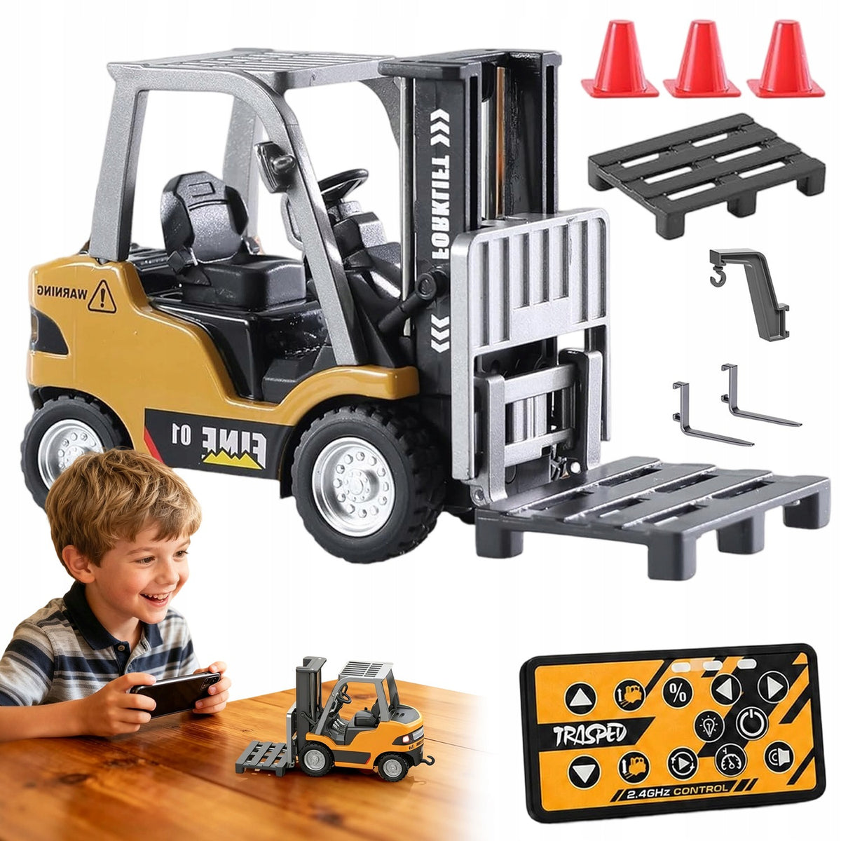 FORKLIFT WITH PALLET STACKER FORKLIFT TOY GIFT + REMOTE CONTROL