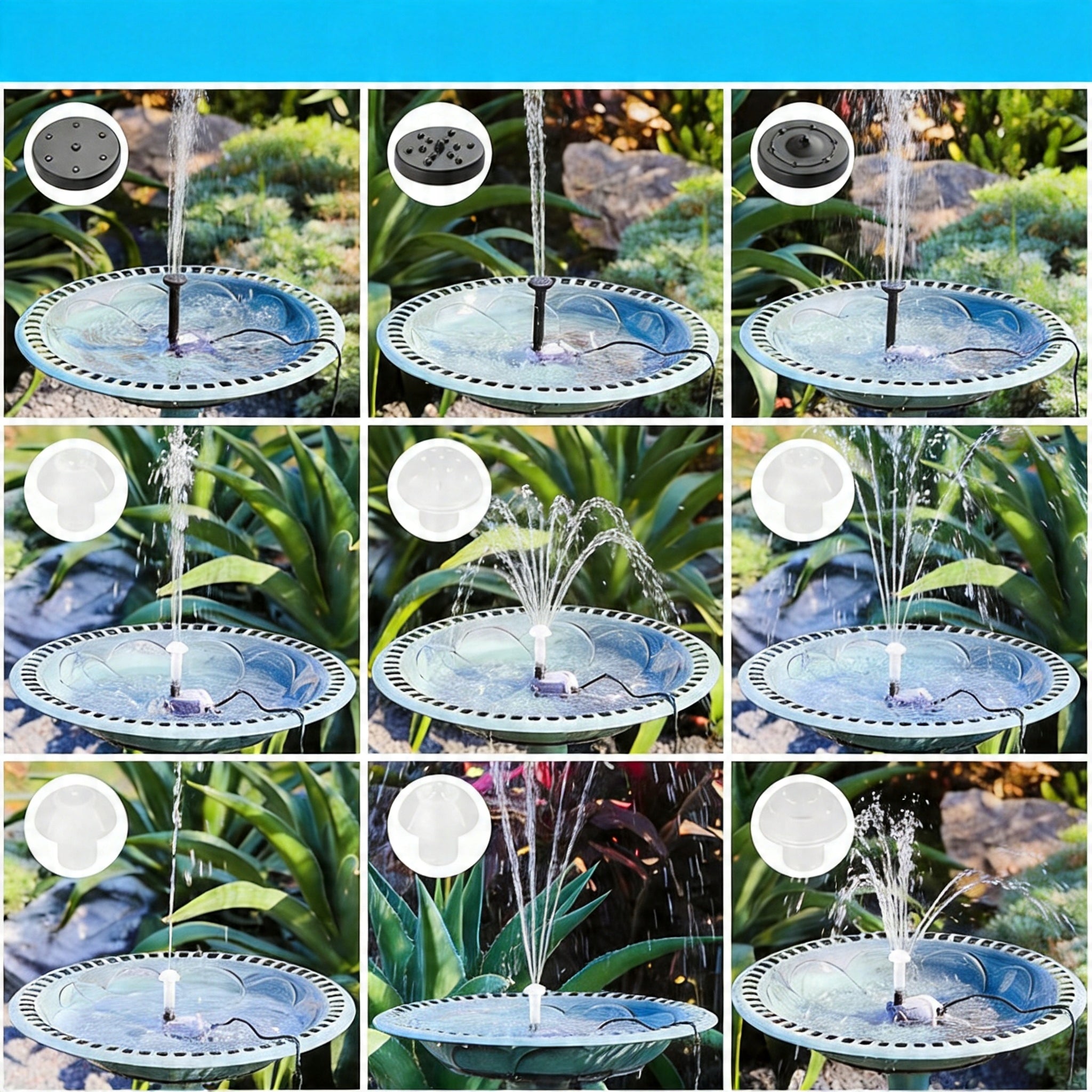 FOUNTAIN PUMP WITH FILTER FOR POND EYE+ 150L/H SOLAR PANEL + 9 NOZZLES Pump capacity l/h Do 500 l/h