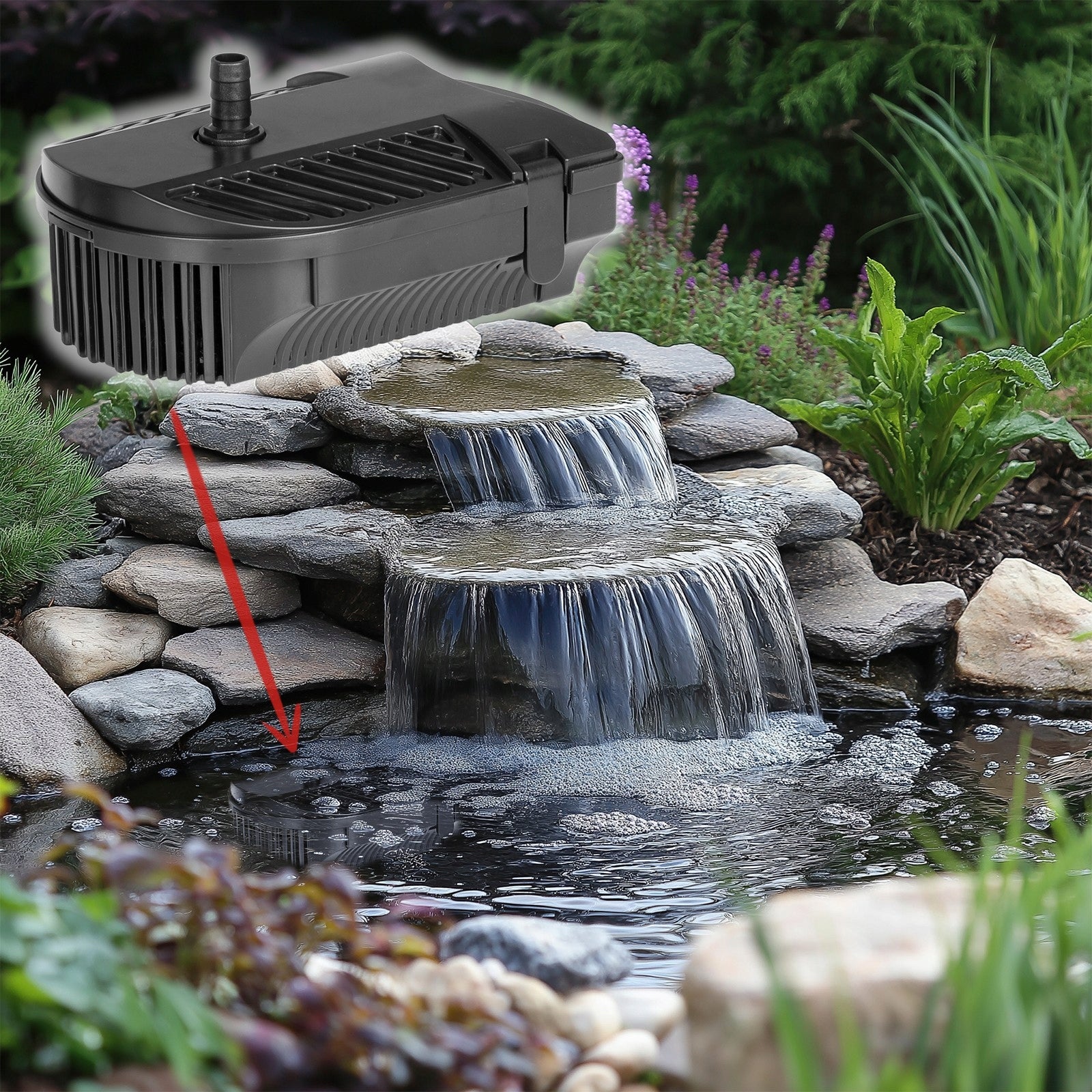 FOUNTAIN WATERFALL FOR EYELETS 3IN1 FILTER PUMP CLEAN WATER ALL SEASON 1500l/h Packaging status original