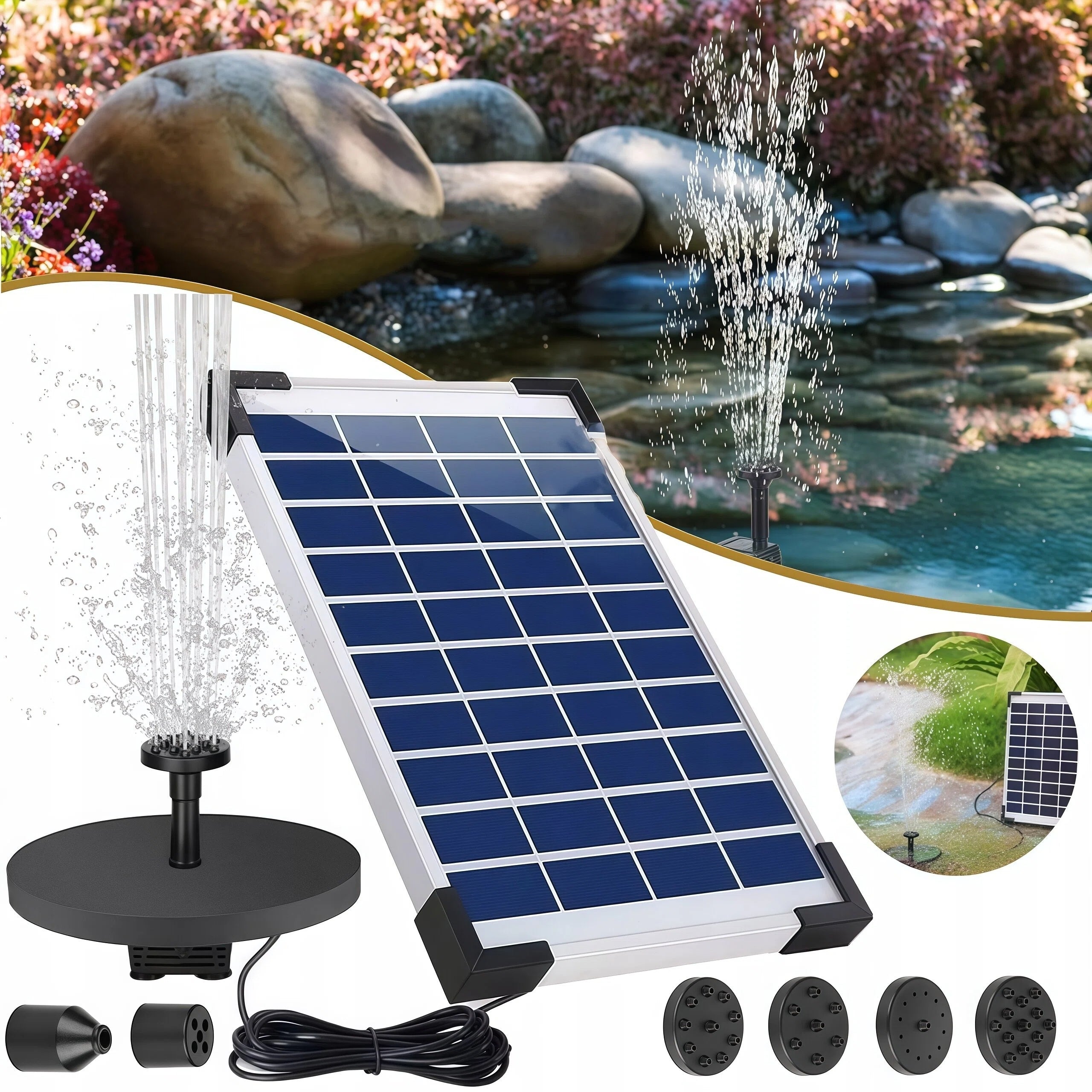FOUNTAIN WITH 6 NOZZLES SOLAR GARDEN PUMP FOR WATER GARDENS Product weight with unit packaging 0.79 kg