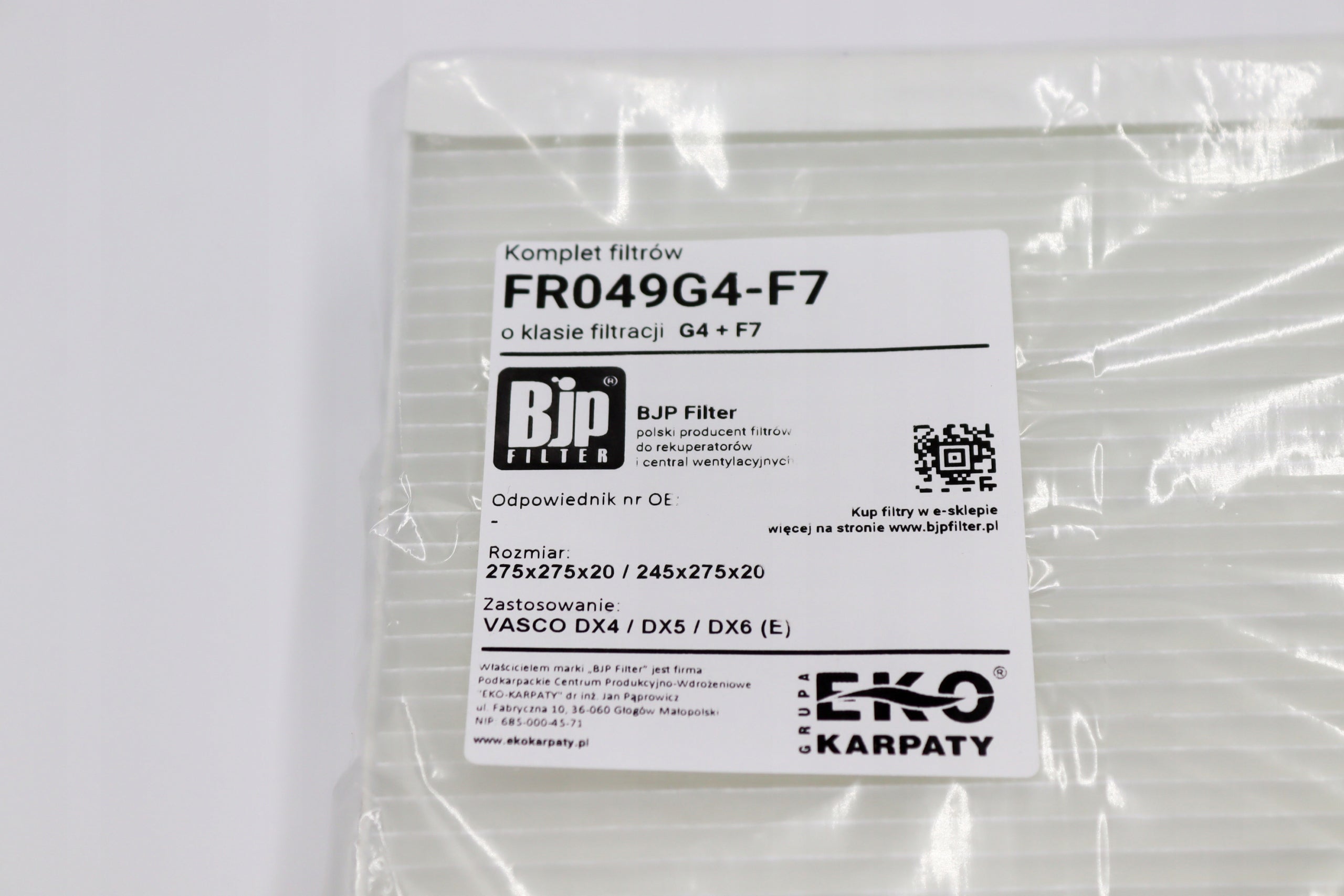 FR049 filter set G4 / F7 (275x275x20) for VASCO DX4 / DX5 / DX6 (E) Packaging status original