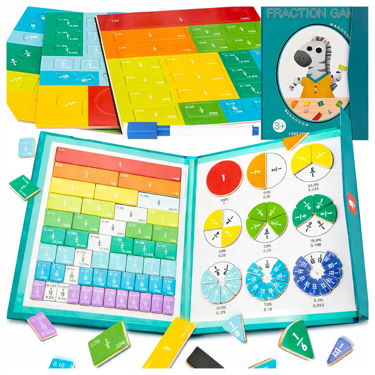 FRACTIONS BOOK MONTESSORI MATHEMATICS MAGNETIC PUZZLE ERASABLE