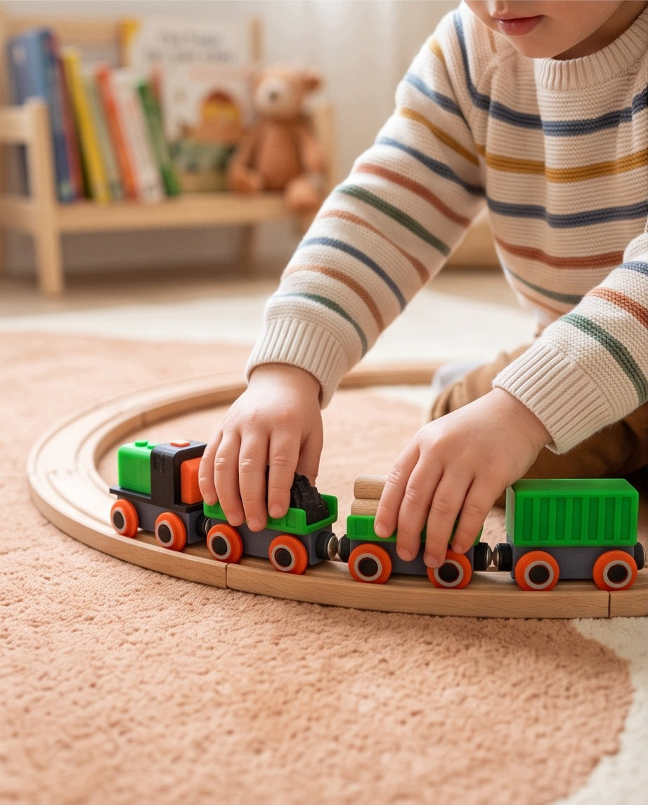 FREIGHT TRAIN +3 WAGONS FOR WOODEN TRACKS RAILWAY LOCOMOTIVE FOR MAGNET Packaging status original