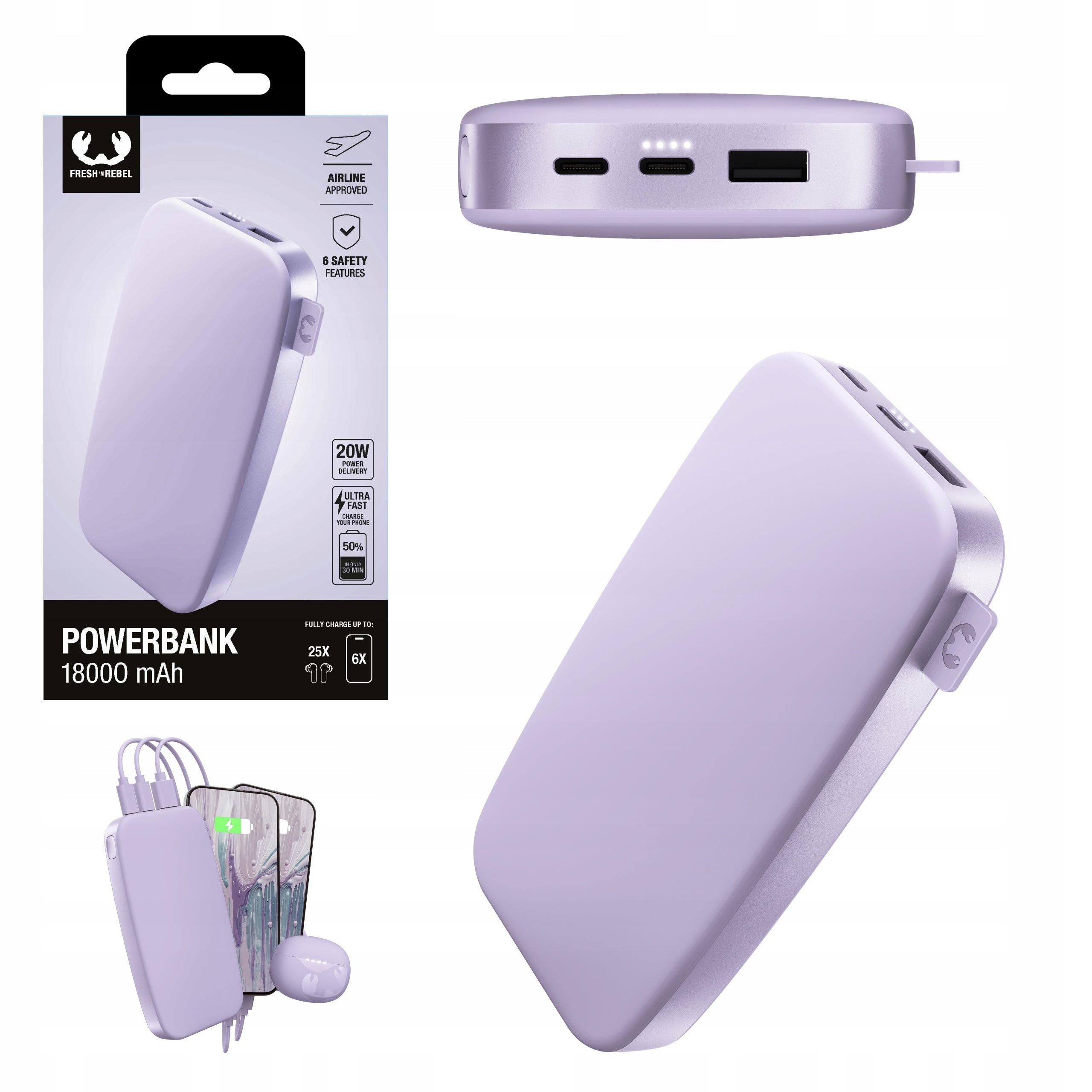 FRESH 'N REBEL Powerbank 18000 mAh USB-C PD Power Delivery powerful 20W LED