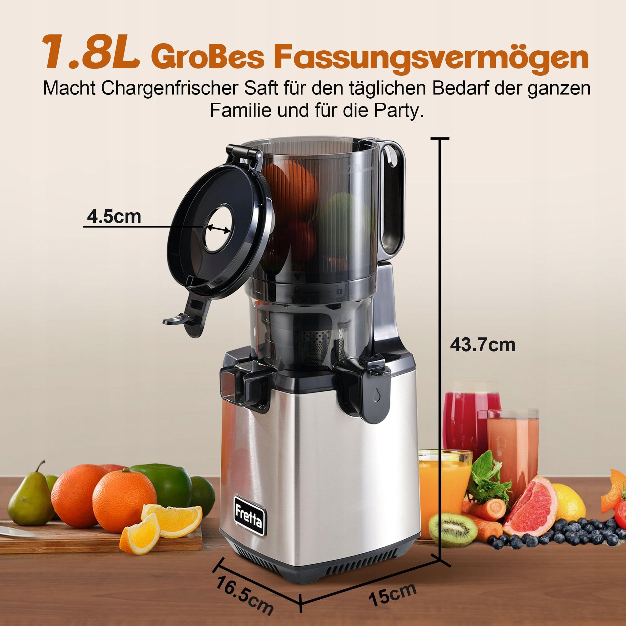FRETTA Slow Rotation Vegetable and Fruit Juicer 250W BPA Free Packaging status original