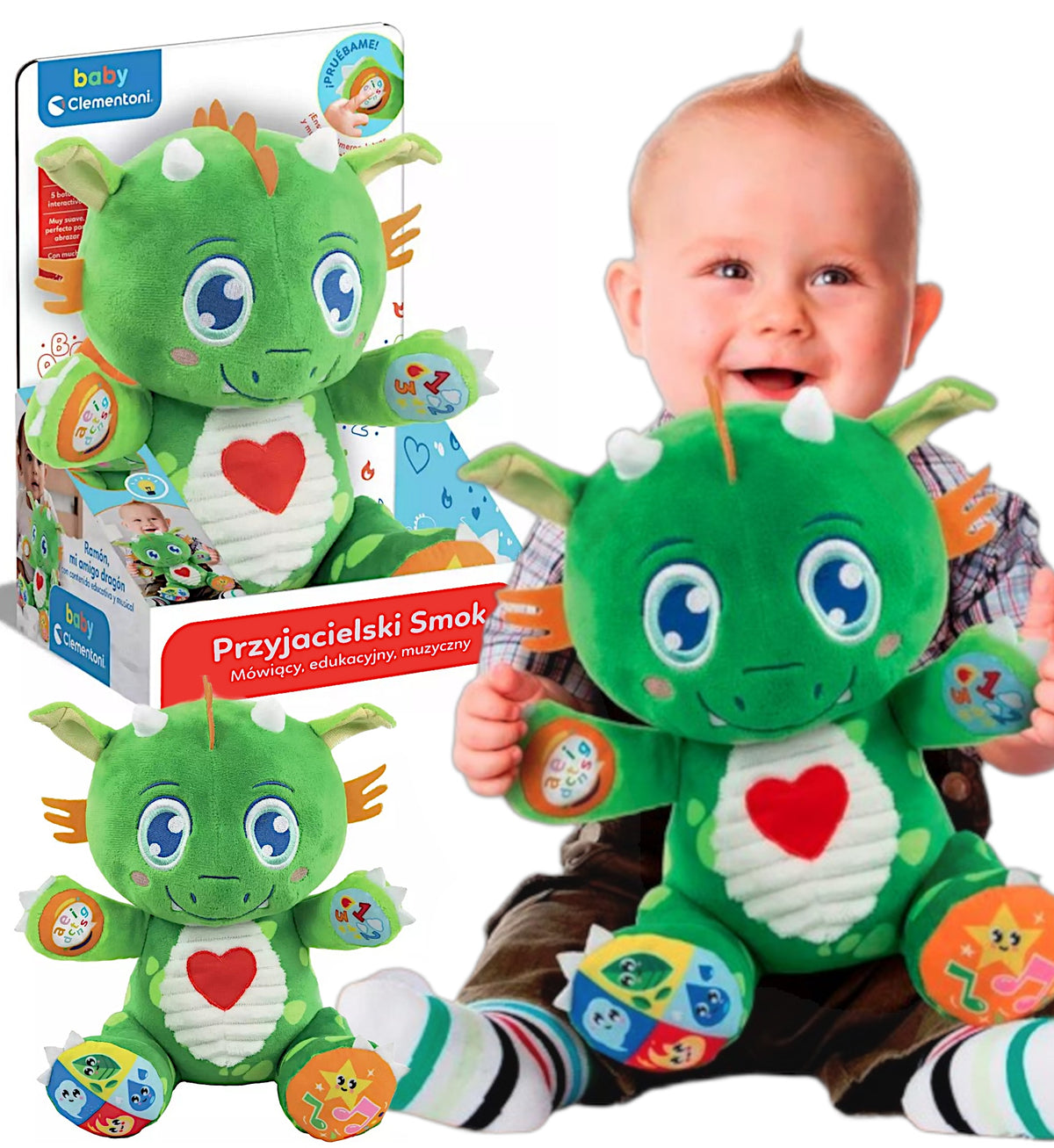 FRIENDLY DRAGON INTERACTIVE CUDDLY STUFFED ANIMAL FOR BABY CLEMENTONI
