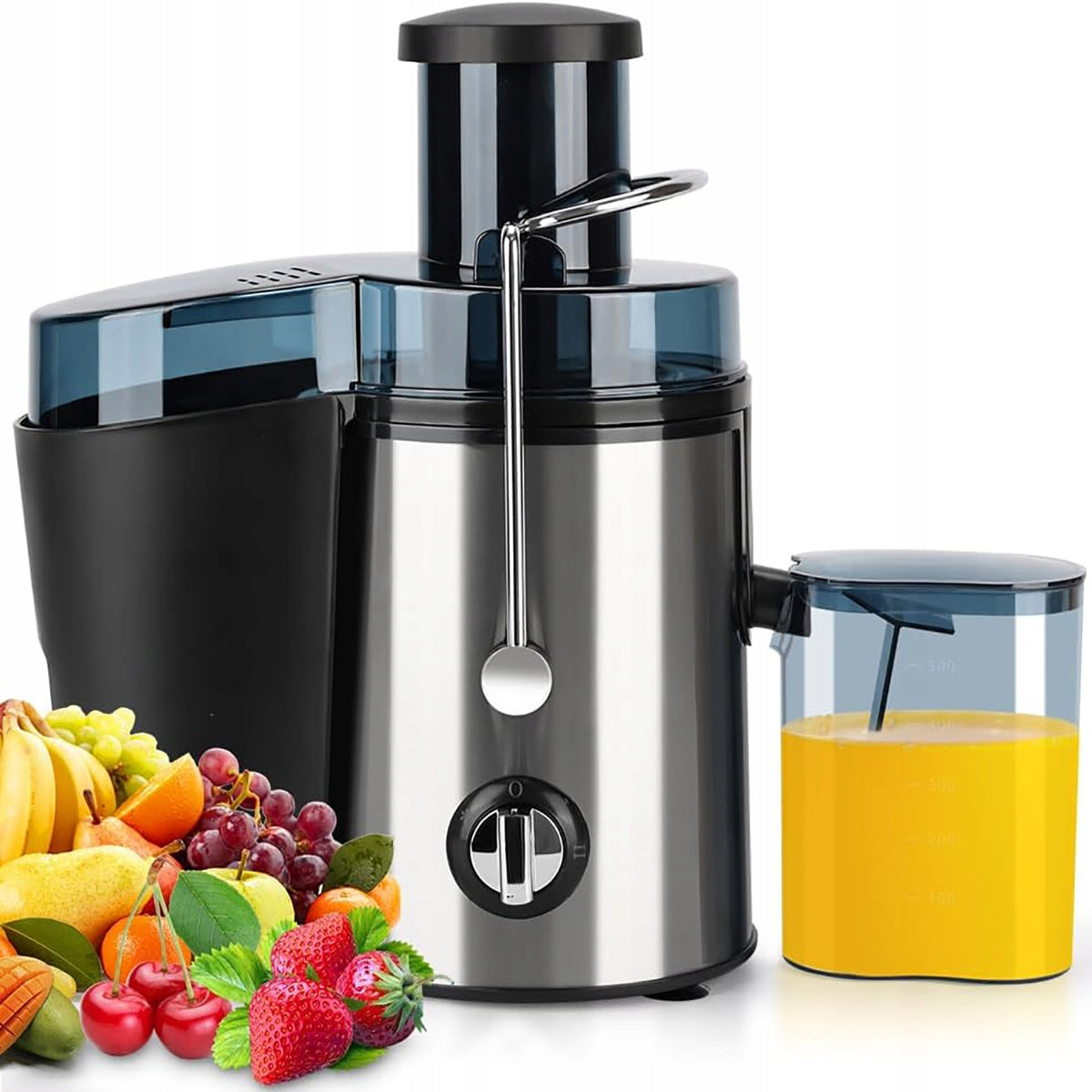 FRUIT AND VEGETABLE JUICER WITH CONTAINERS FOR JUICE AND LEFTOVERS 1000W INOX