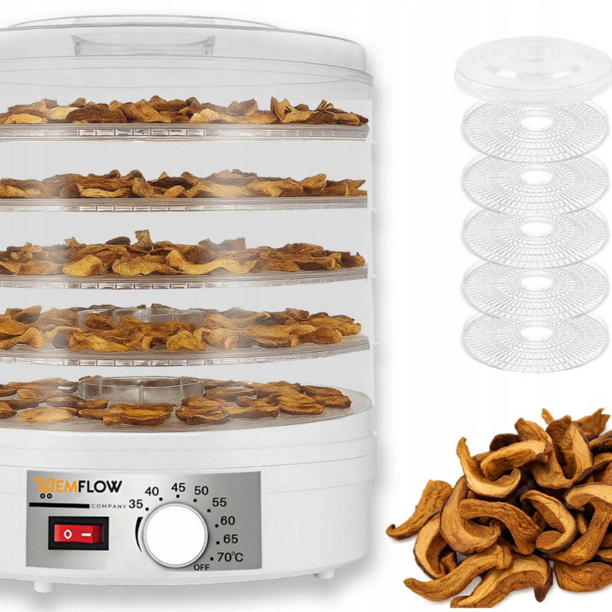 FRUIT MUSHROOM DRYER VEGETABLE HERBS FOOD LARGE 5 SIT STRONG PRO 500W Manufacturer code MEMFLOW SUSZARKA DO ŻYWNOŚCI 5 SIT 500W