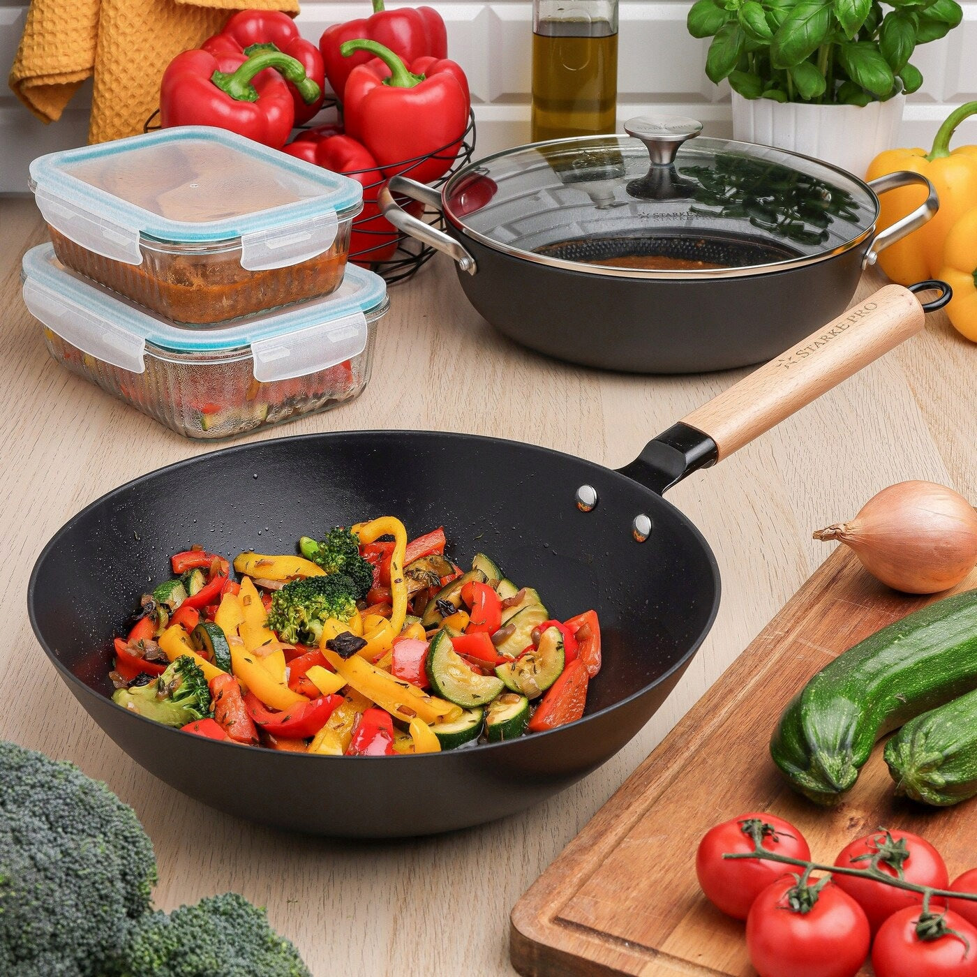 FRYING PAN WOK Cast Iron ENAMEL DEEP LARGE Heavy Starke Pro Hanoi 30 cm Packaging status original
