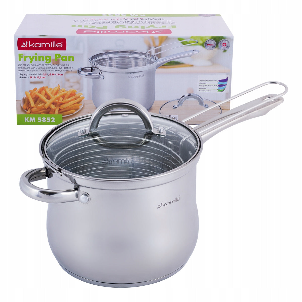 FRYING POT FOR COOKING PASTA VEGETABLES WITH STRAINER 3,5L KAMILLE Manufacturer code KM5852