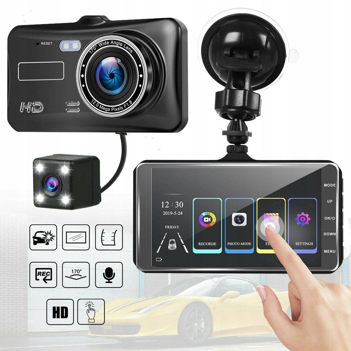 FULL HD TOUCH DRIVING RECORDER REVERSING CAMERA MENU PL EAN (GTIN) 5905325873566