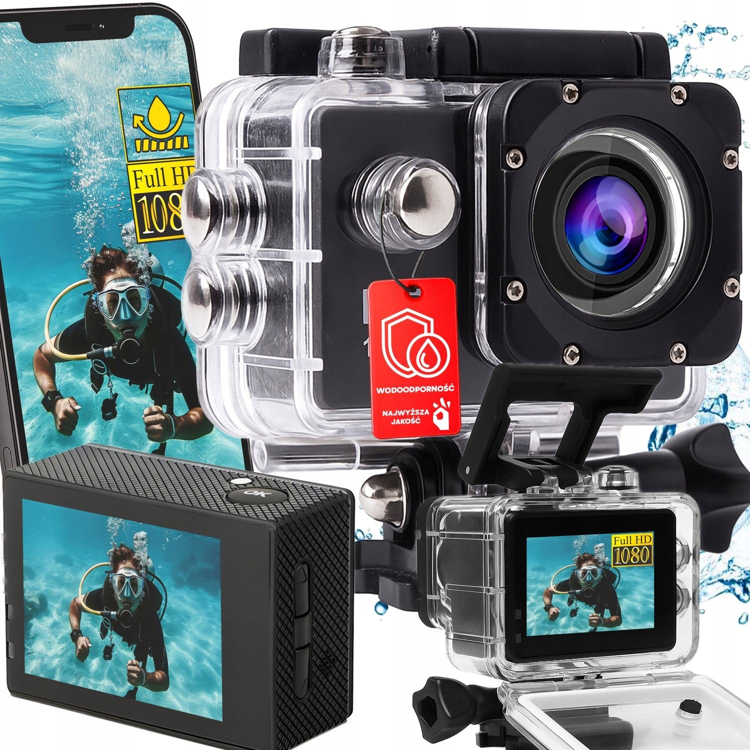 FULL HD WATERPROOF CAMERA SPORTS Wi-Fi 30M MOUNTS PRO GO LCD MOUNTS