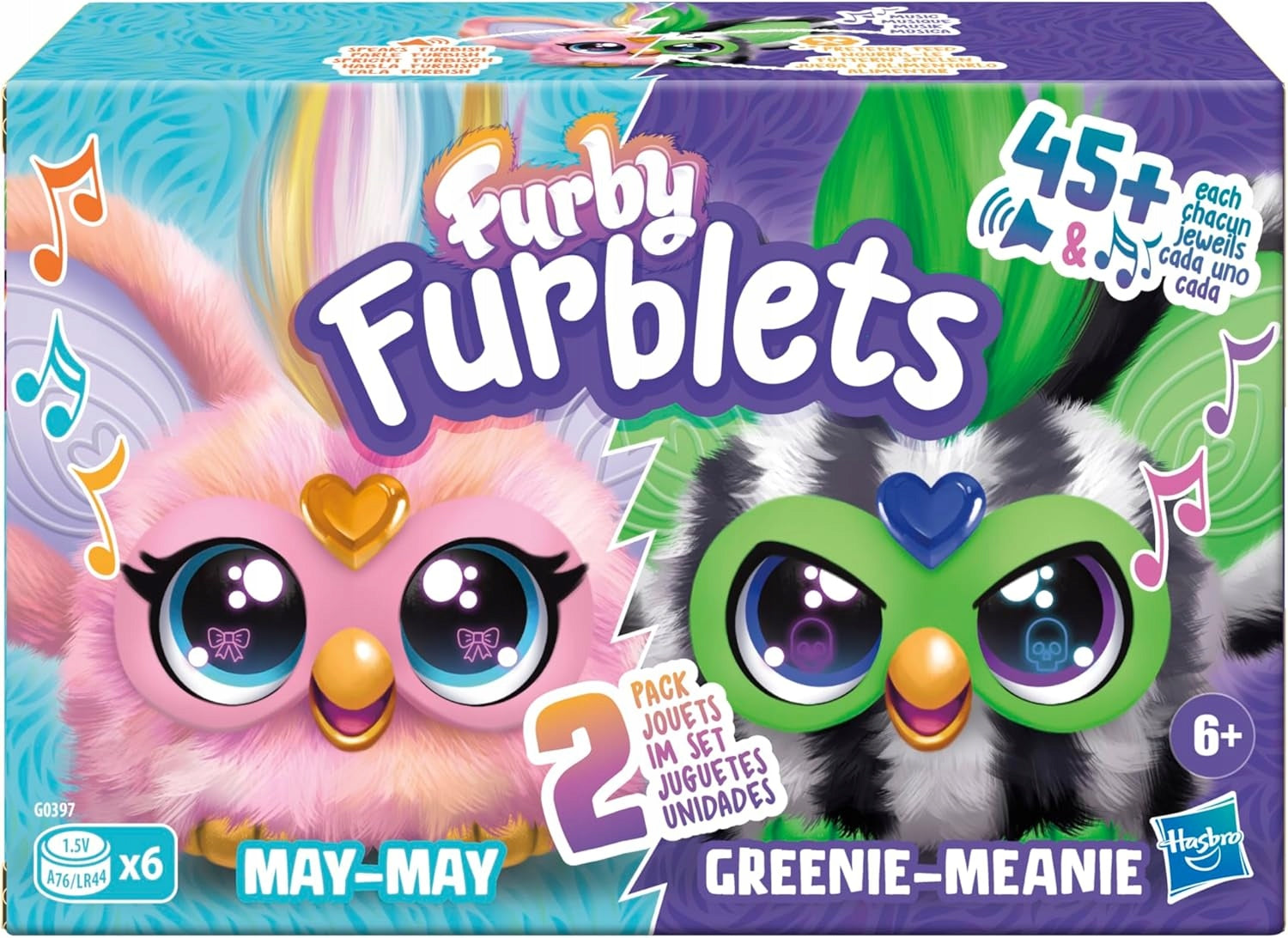 FURBY FURBLETS INTERACTIVE PLUSH TOYS SET OF 2 PACK MAY-MAY AND GREENIE-MEANIE Brand Furby