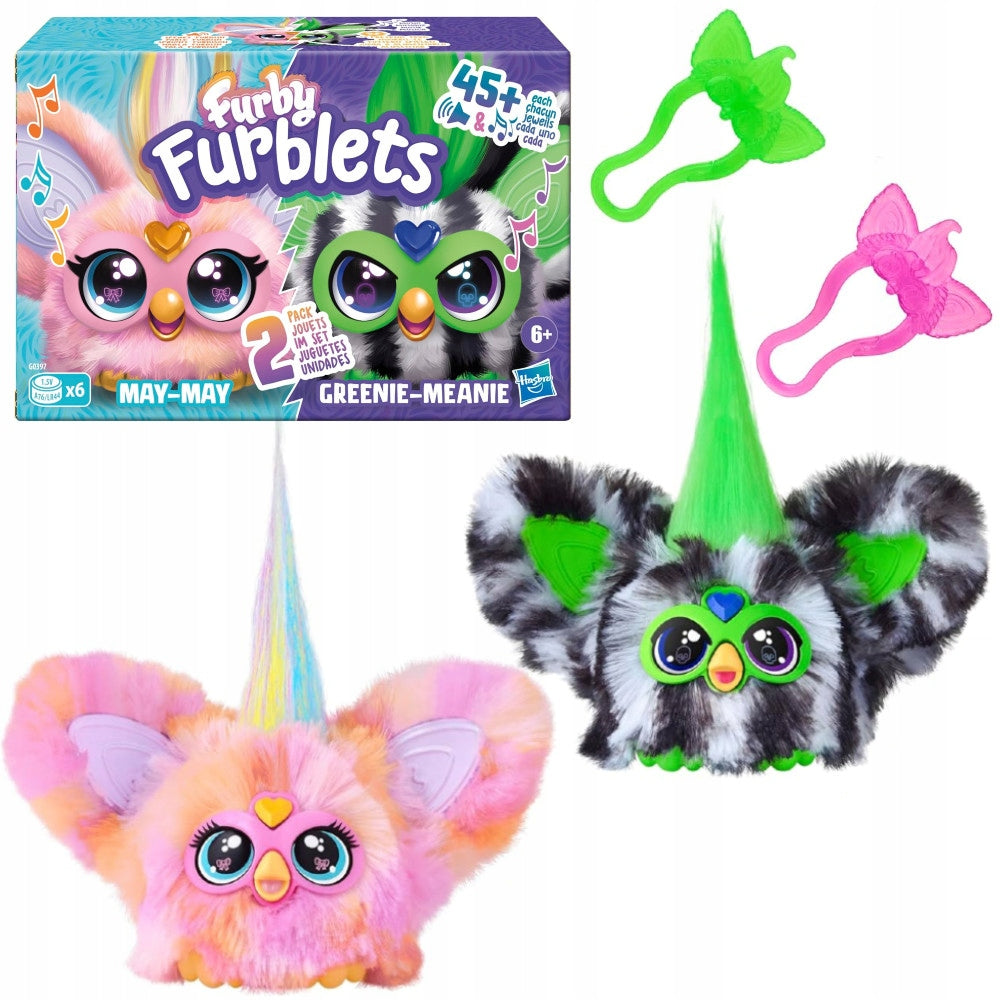 FURBY FURBLETS INTERACTIVE PLUSH TOYS SET OF 2 PACK MAY-MAY AND GREENIE-MEANIE