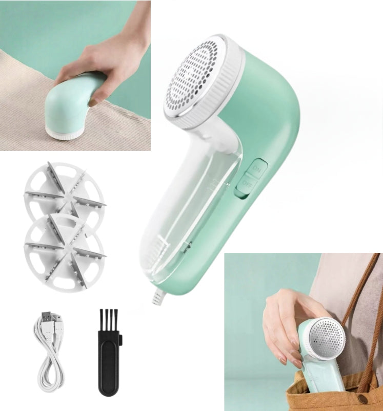 Fabric Sweater Lint Remover Shaver Wireless Green USB 8W 2 Blades