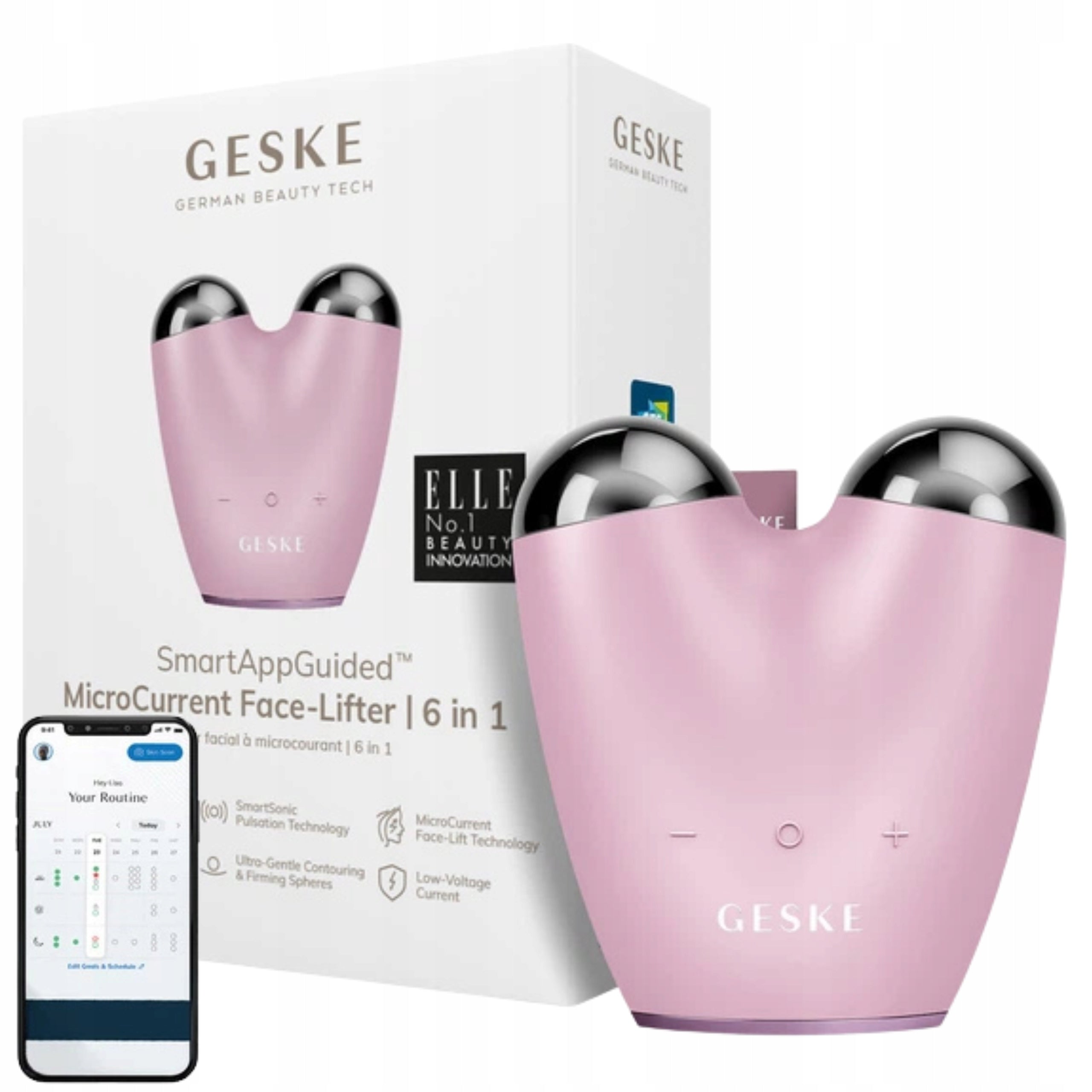 Face Lifting Massager with Microcurrents 6in1 GESKE light pink