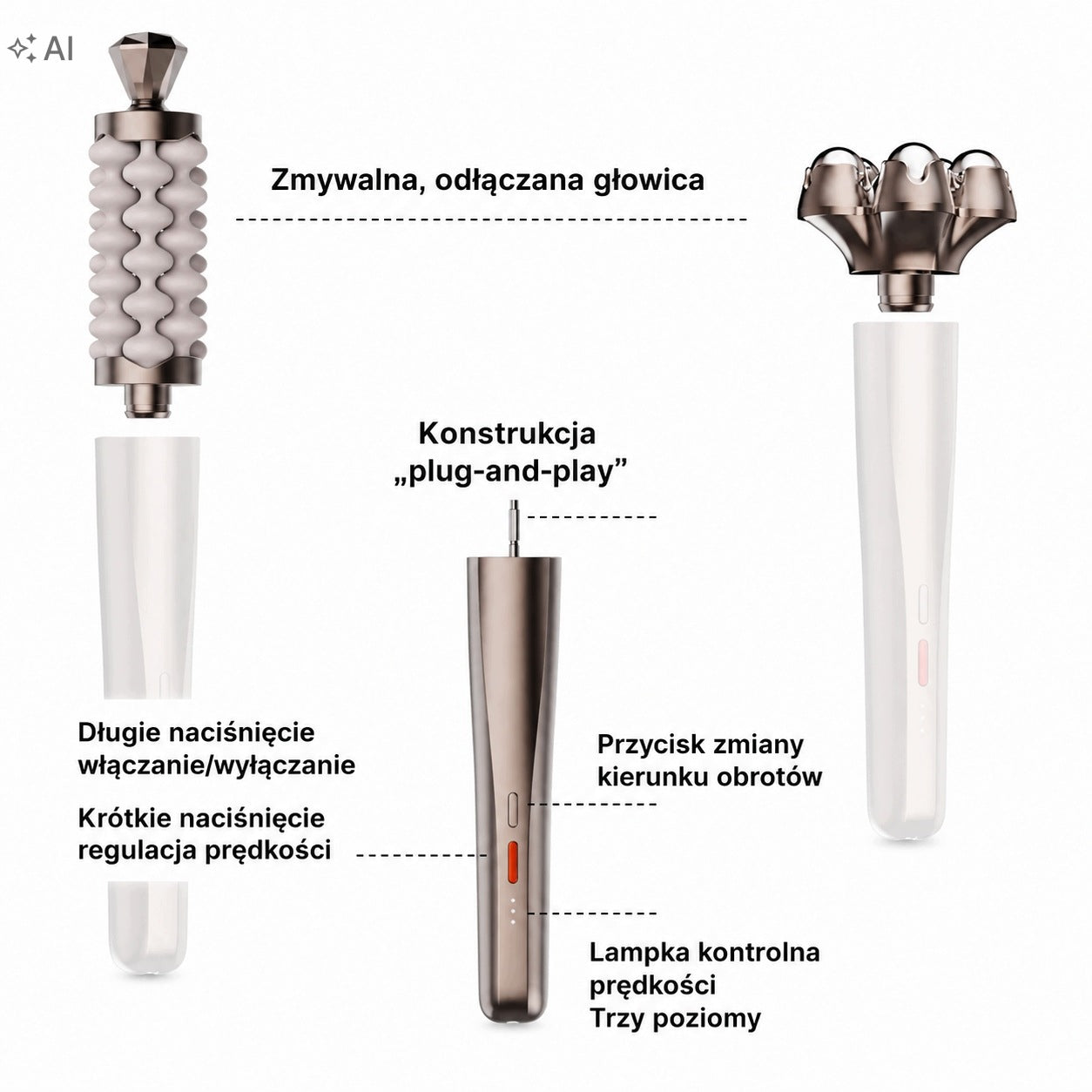 Face Massager- Endospheric Wand + 2 Heads Lifting and 3D Drainage Packaging status original