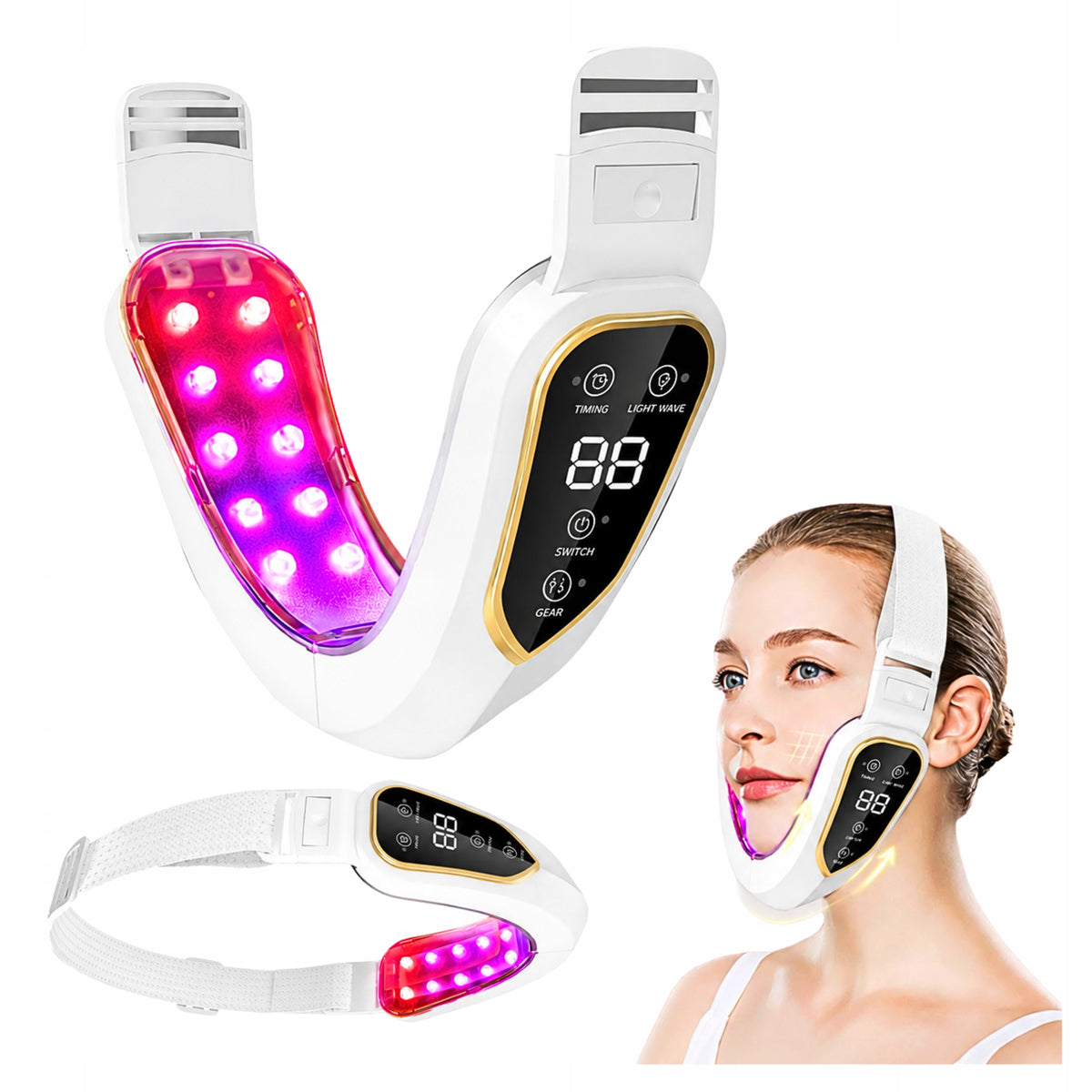 Face and Chin Massager with Vibration 5 Colors EMS LED Light