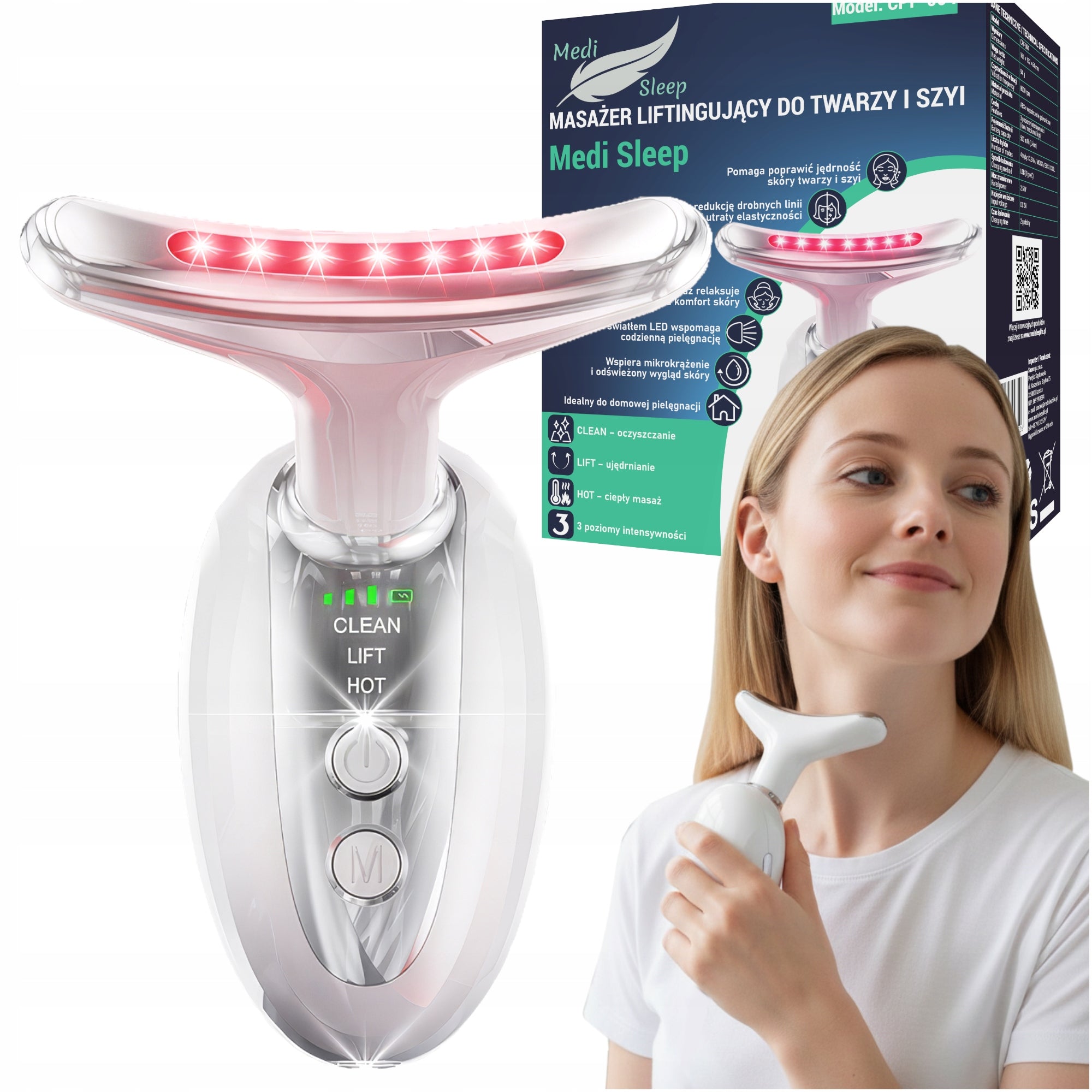 Face and Neck Lifting Massager LED EMS Warm Massage USB-C 3 Modes Packaging status original