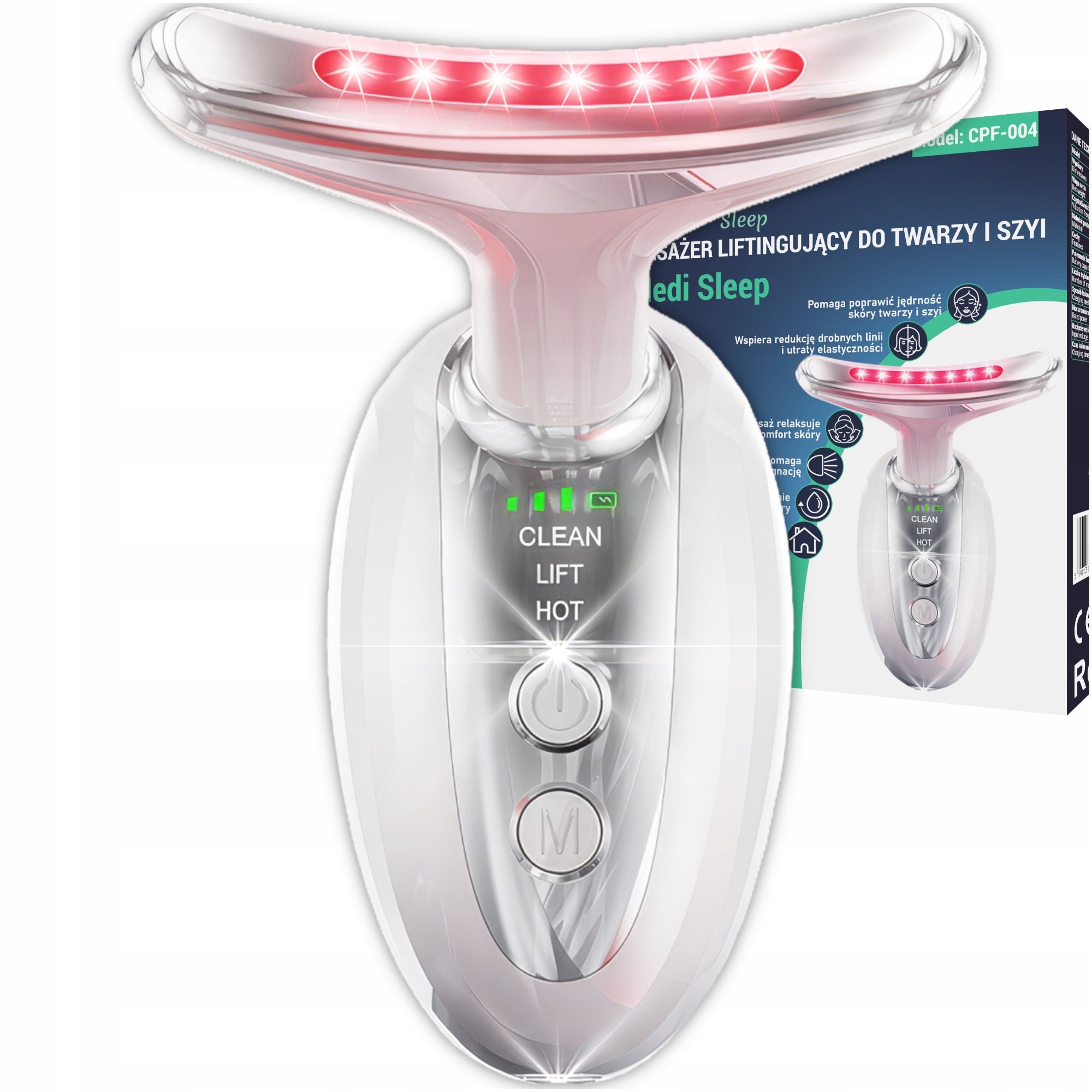 Face and Neck Lifting Massager LED EMS Warm Massage USB-C 3 Modes