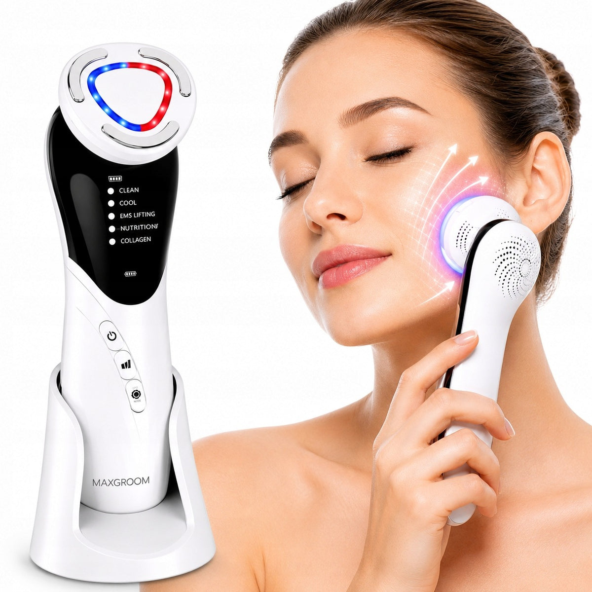 Face massager MAXGROOM 9in1 EMS LED iontophoresis mesotherapy heat cool