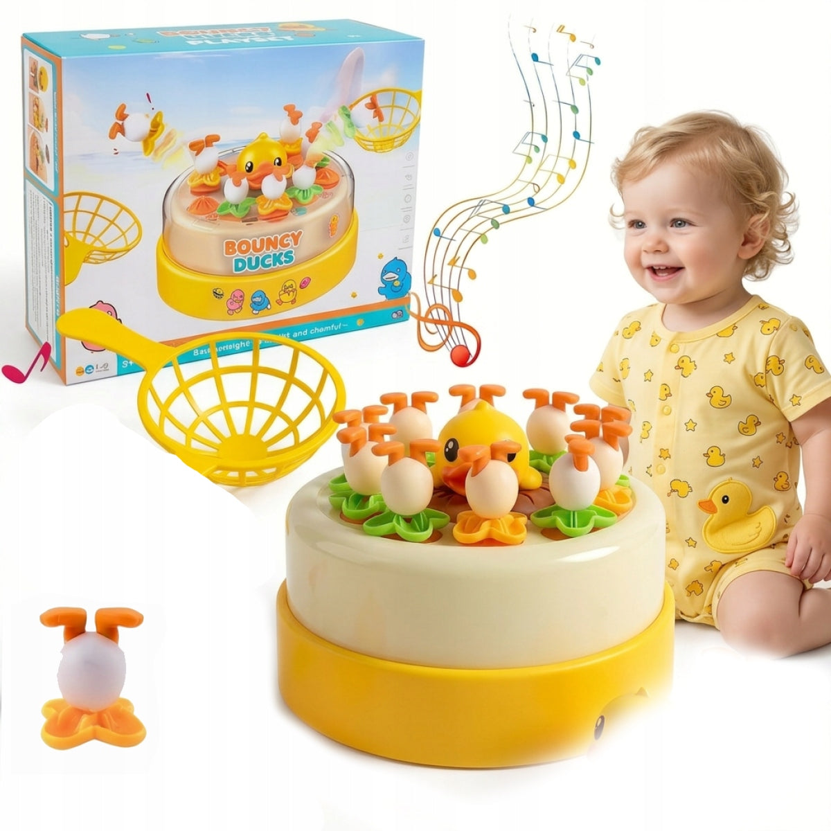 Family game with duck – jumping eggs, 2 grids, development of reflexes