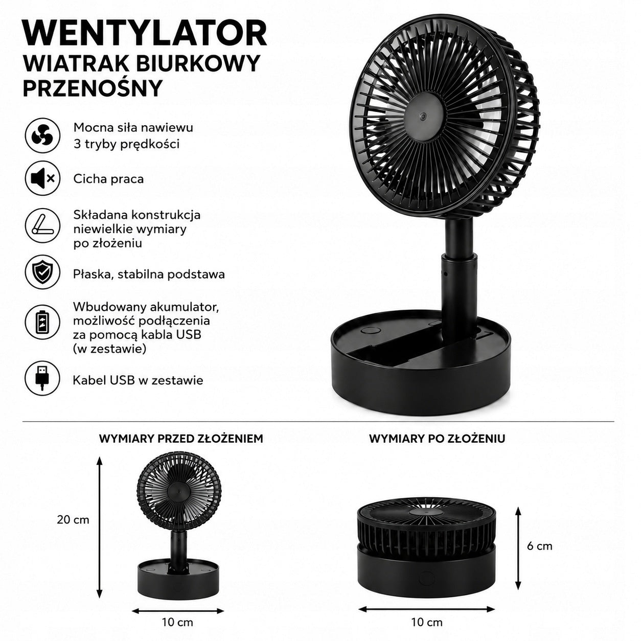 Fan Desk Fan USB Wireless Portable Standing Black Packaging status original