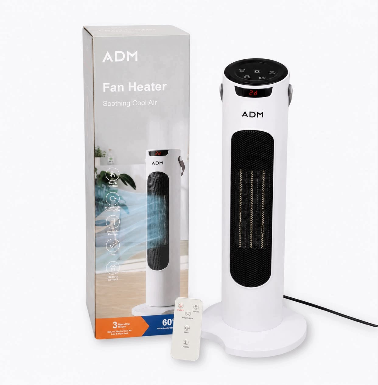 Fan with Cooling and Heating Function 1500W 55 cm with Remote Control White Packaging status original