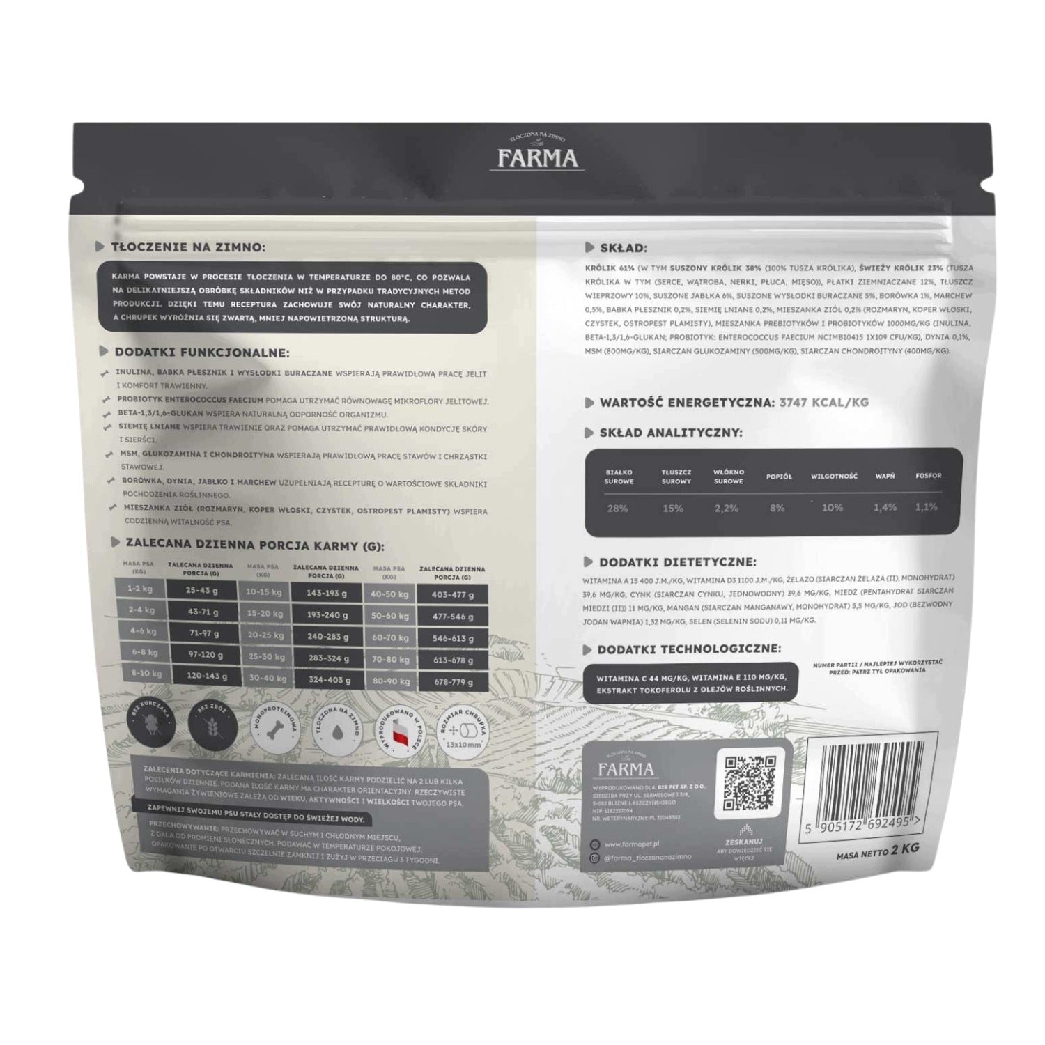 Farma Rabbit Food Cold Pressed 61% 2kg for Dog Allergy Without Cereals Manufacturer code 5905172692495