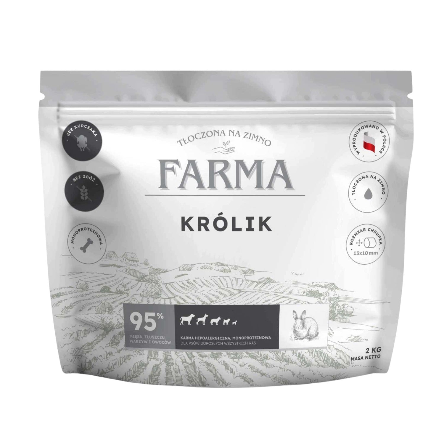 Farma Rabbit Food Cold Pressed 61% 2kg for Dog Allergy Without Cereals