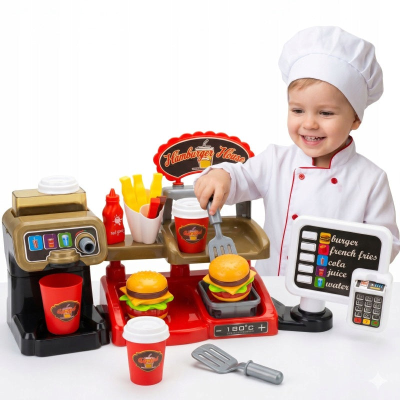 Fast Food XXL Shop Restaurant Cash Register + Beverage Distributor WOOPIE