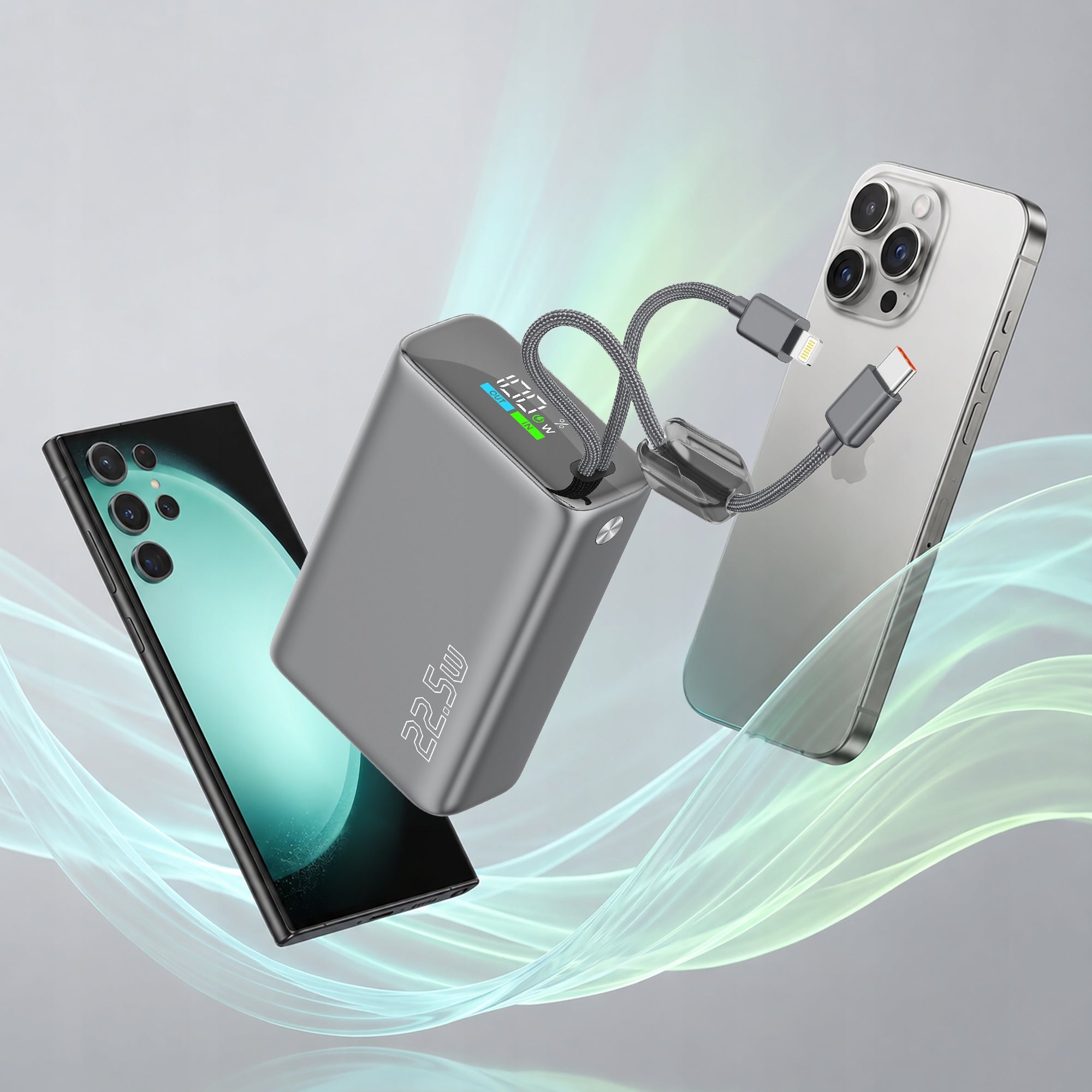 Fast Power Bank 20000mAh 22.5W Strong Safe With USB-C Lightning Cables Packaging status original
