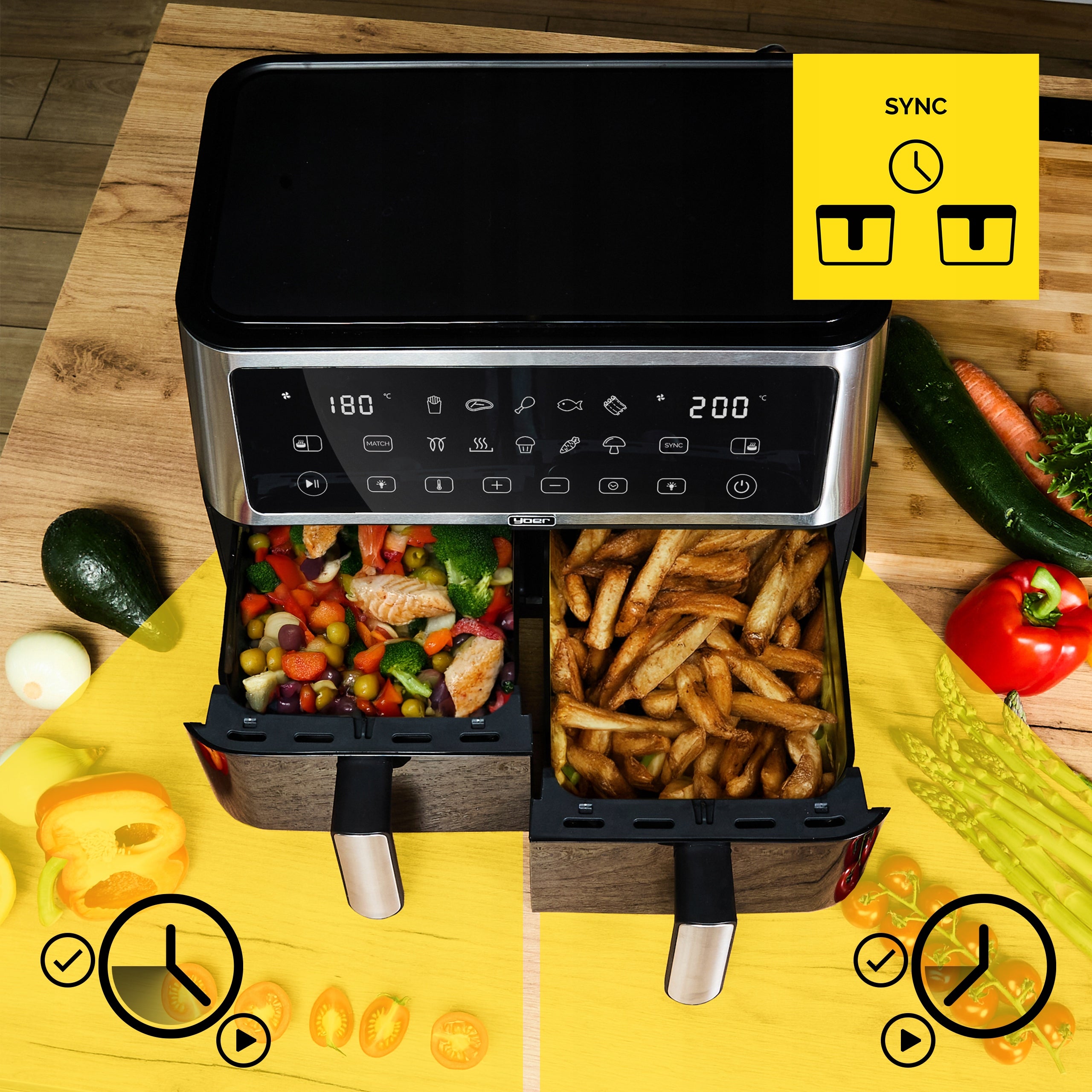 Fat Free Air Fryer 10L Air Fryer Yoer 2850W 10 programs Power 2850 W