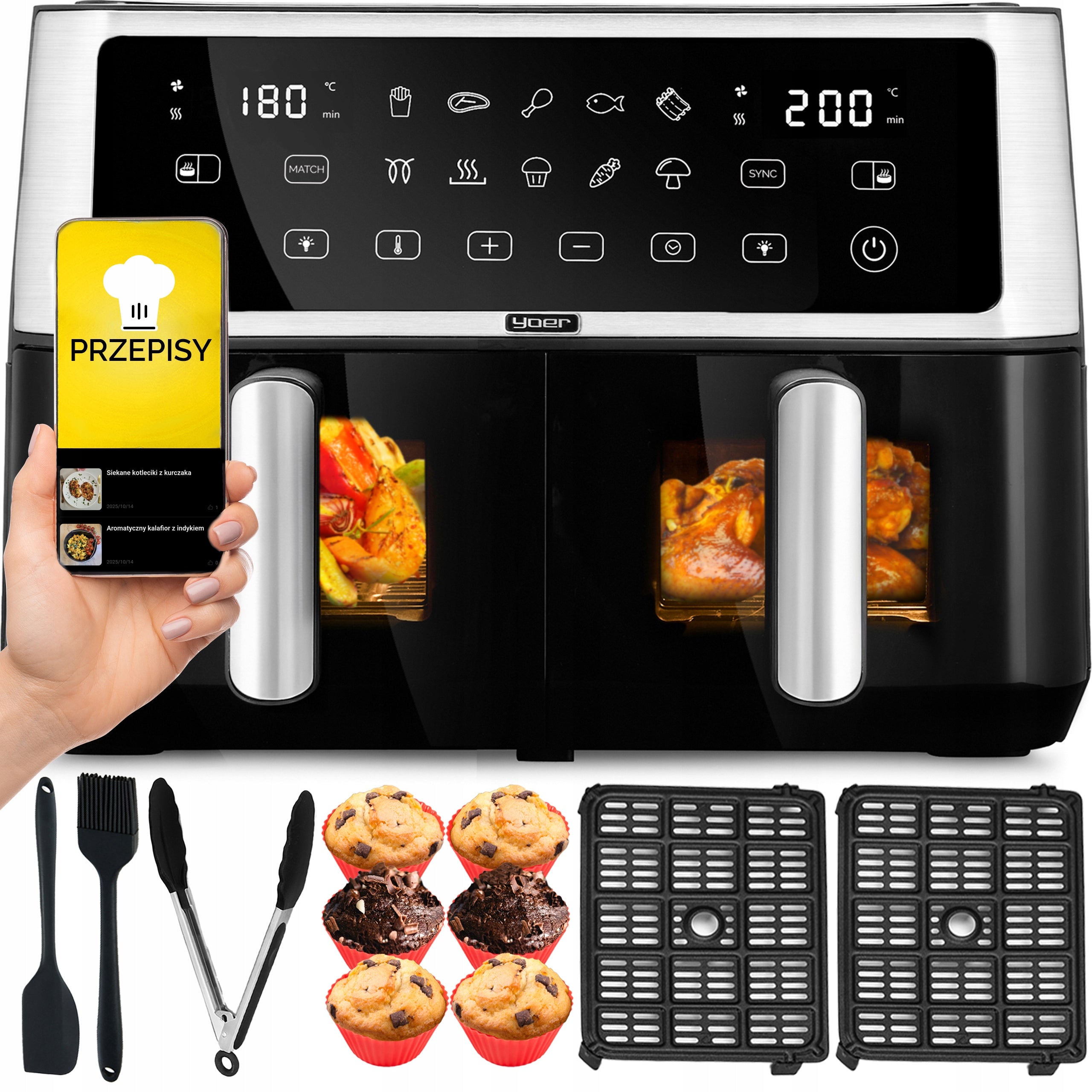 Fat Free Air Fryer 10L Air Fryer Yoer 2850W 10 programs