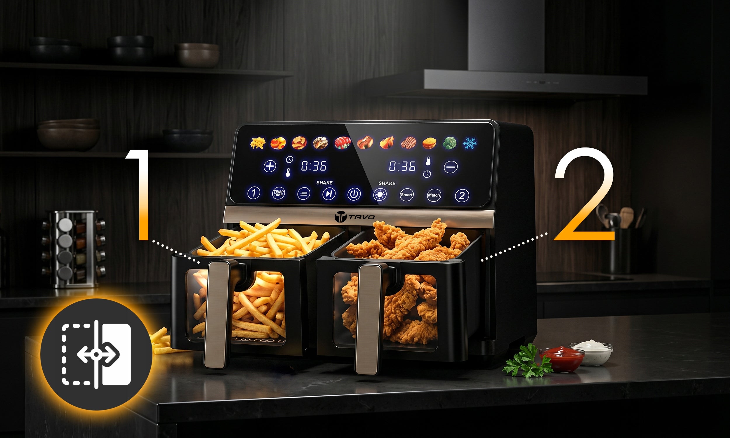 Fat Free Air Fryer 11L 3300W Two Chamber Fryer Tray Brand TAVO